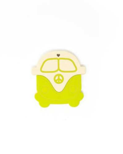 Silicone Teether - Peace Vintage Bus Baby Essentials Three Hearts Electric Green