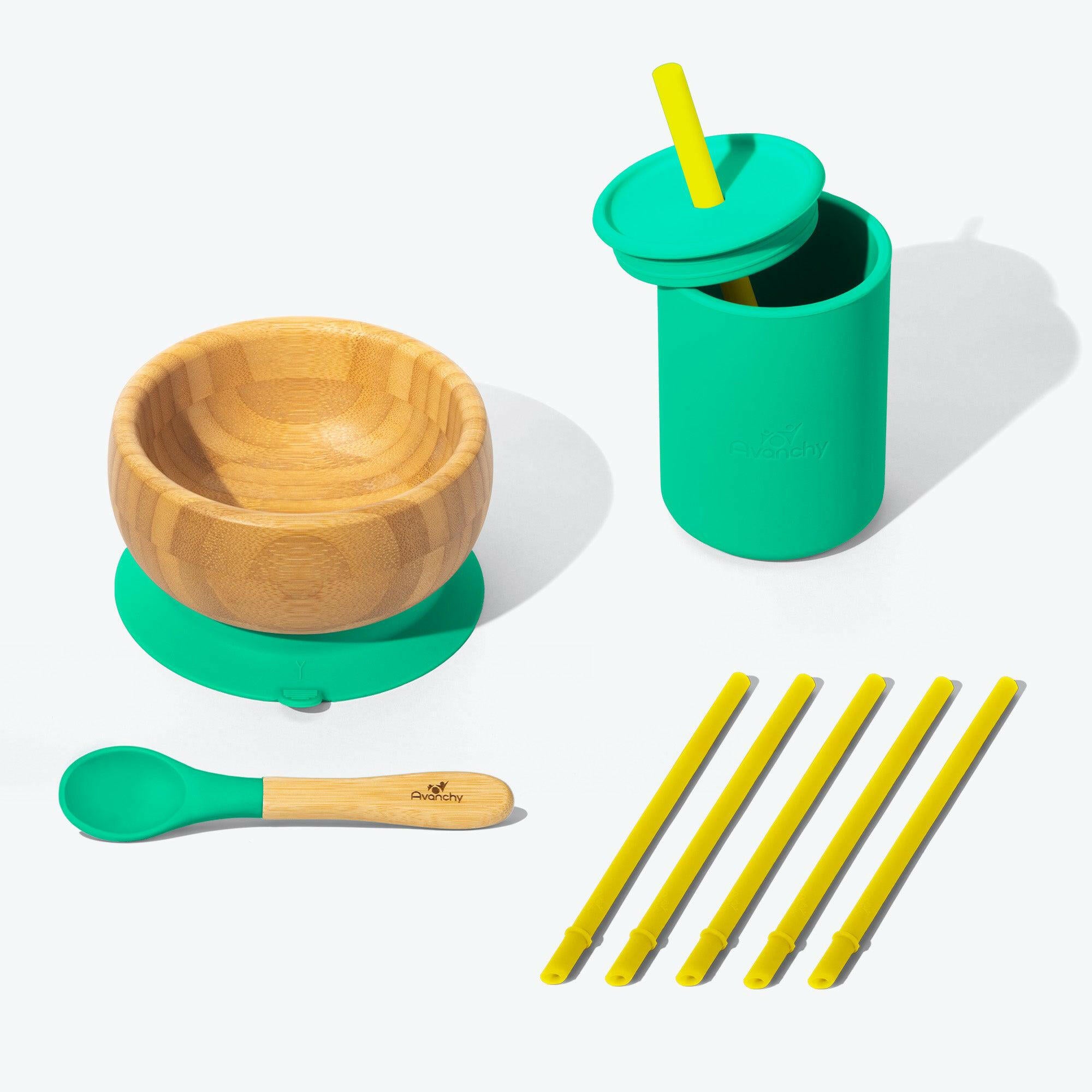 Avanchy Mealtime Magic Set Baby Feeding Avanchy Sustainable Baby Dishware Green