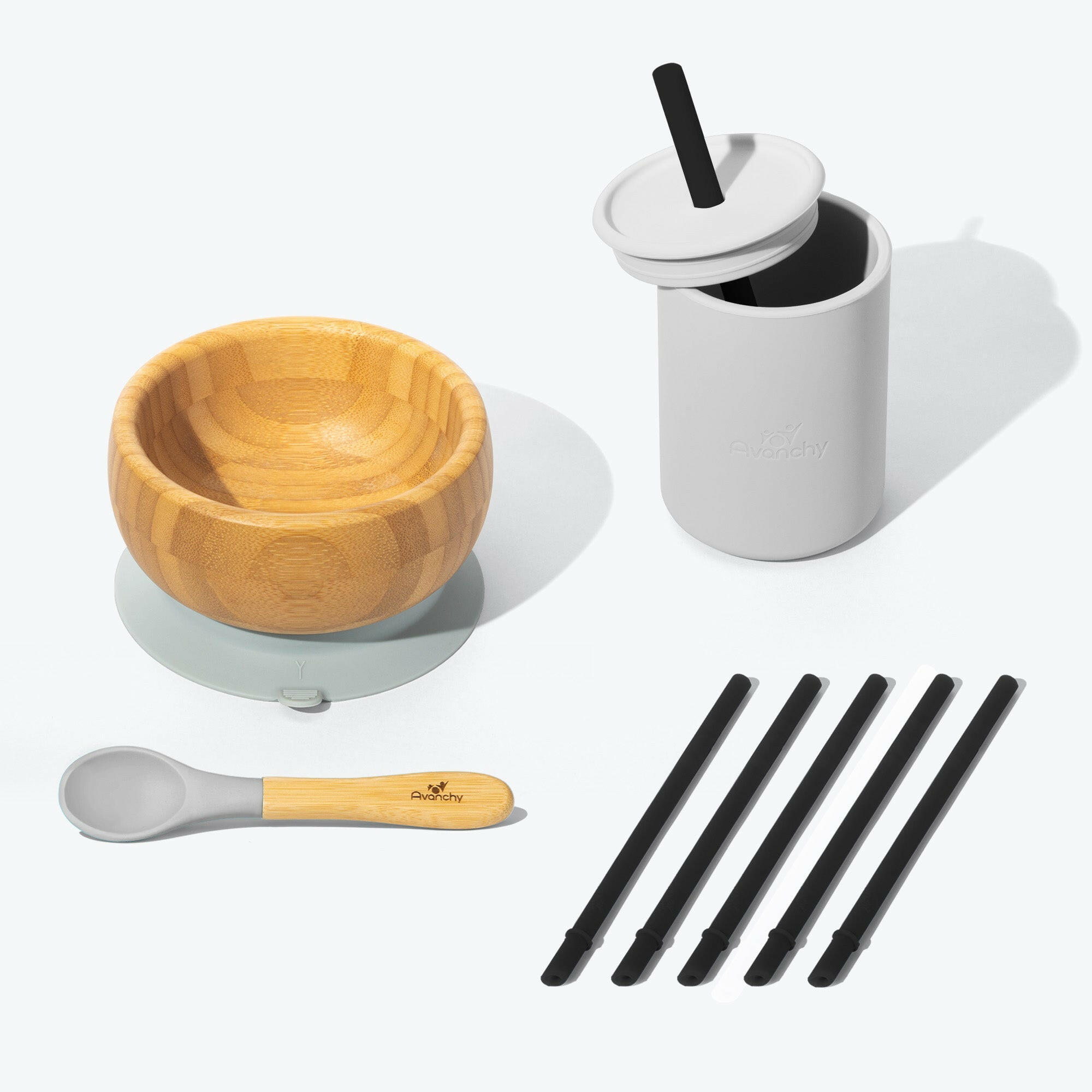 Avanchy Mealtime Magic Set Baby Feeding Avanchy Sustainable Baby Dishware Gray