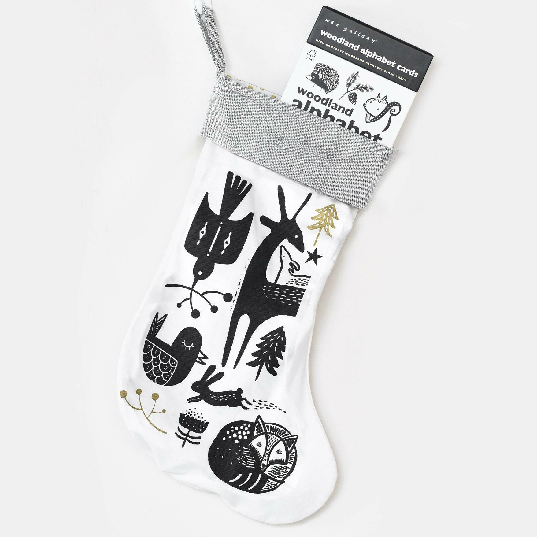 Winter Animals Stocking - Black on White Christmas Wee Gallery