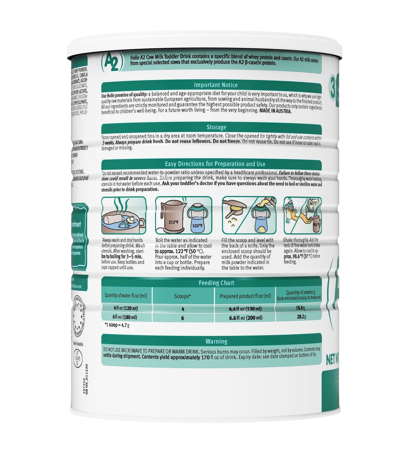Holle Stage 3: (A2) Cow Milk Toddler Drink - Non GMO (28 Ounces) 1 Year+ Toddler Drink Powder Holle USA