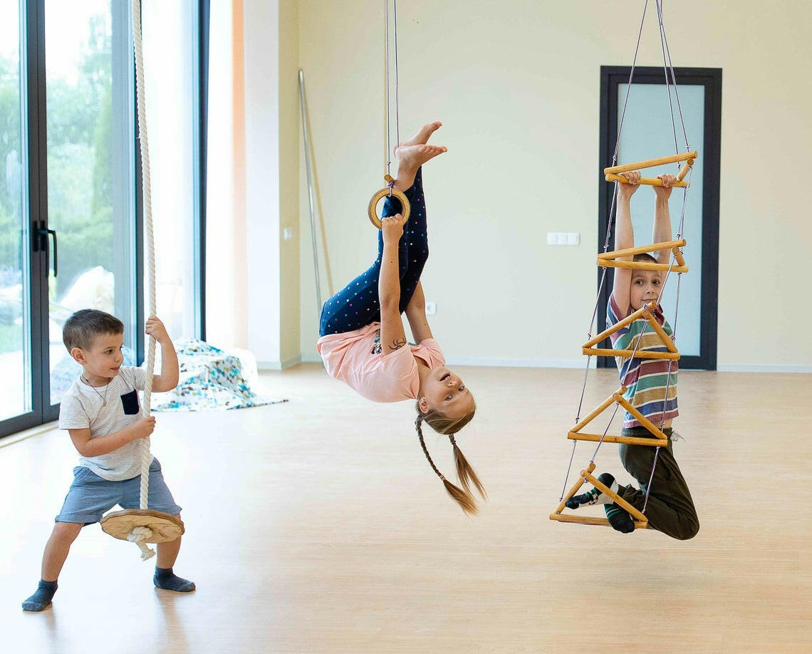 3in1 Swings Set: Rope swing + Trapeze bar with rings + Triangle rope ladder 3in1 Swing Set Goodevas