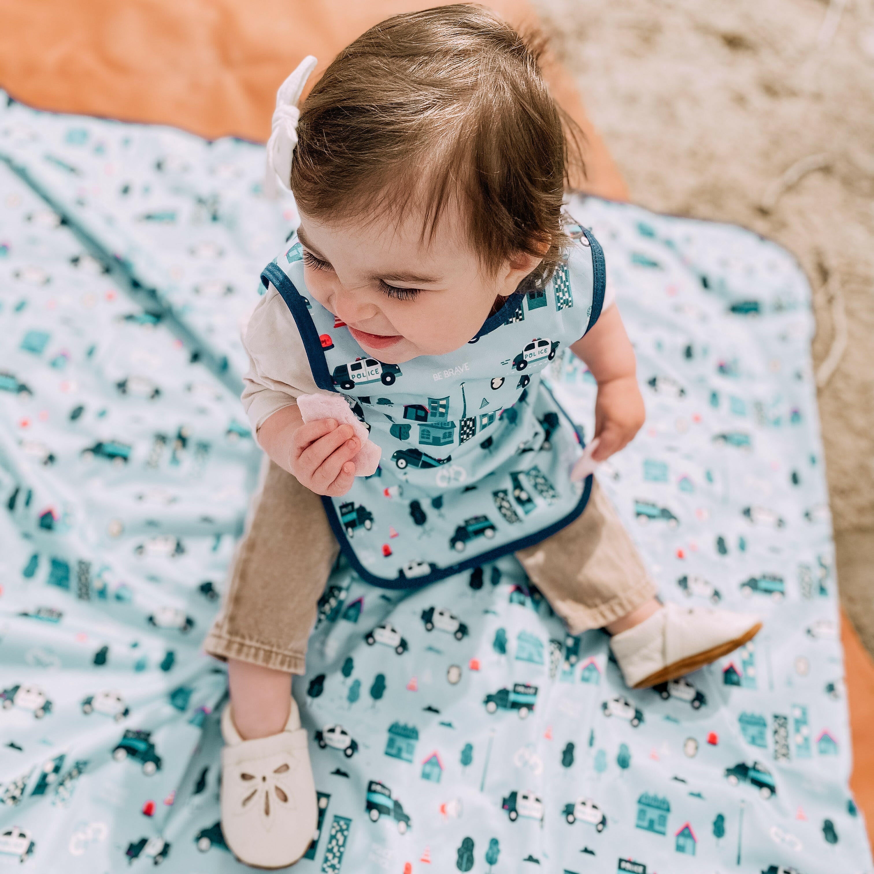 Be Brave - Police Patrol Splash Mat - A Waterproof Catch-All for Highchair Spills and More! BapronBaby