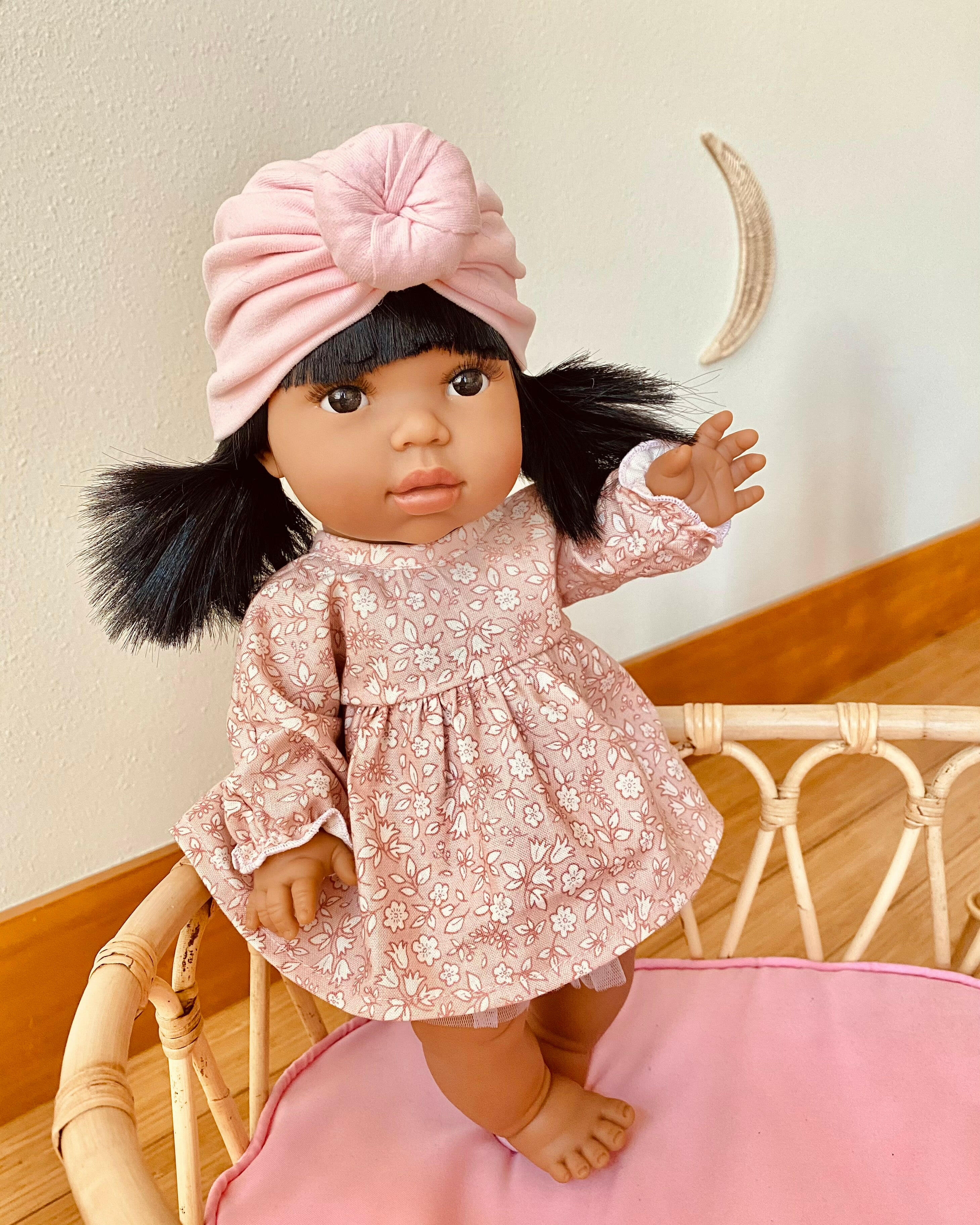 Minikane Doll Dress - Boho Floral Pink Longsleeve Doll Clothing Little Wonder & Co.