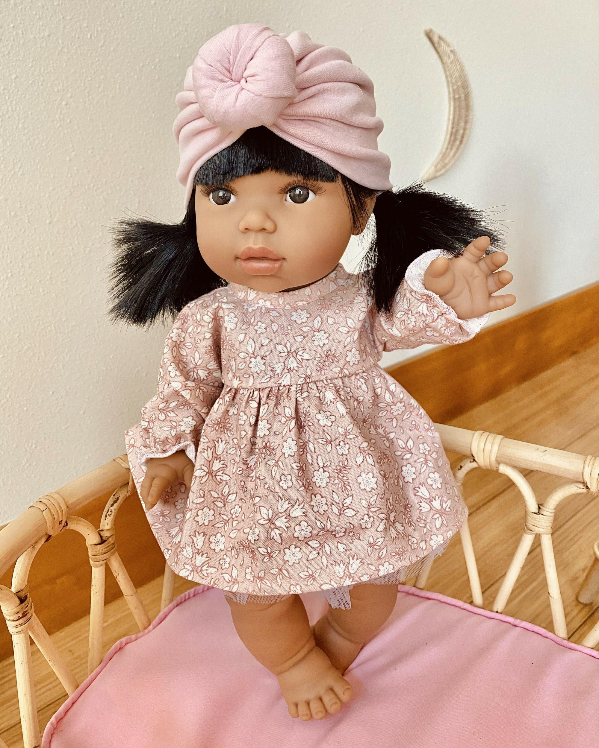 Minikane Doll Dress - Boho Floral Pink Longsleeve Doll Clothing Little Wonder & Co.