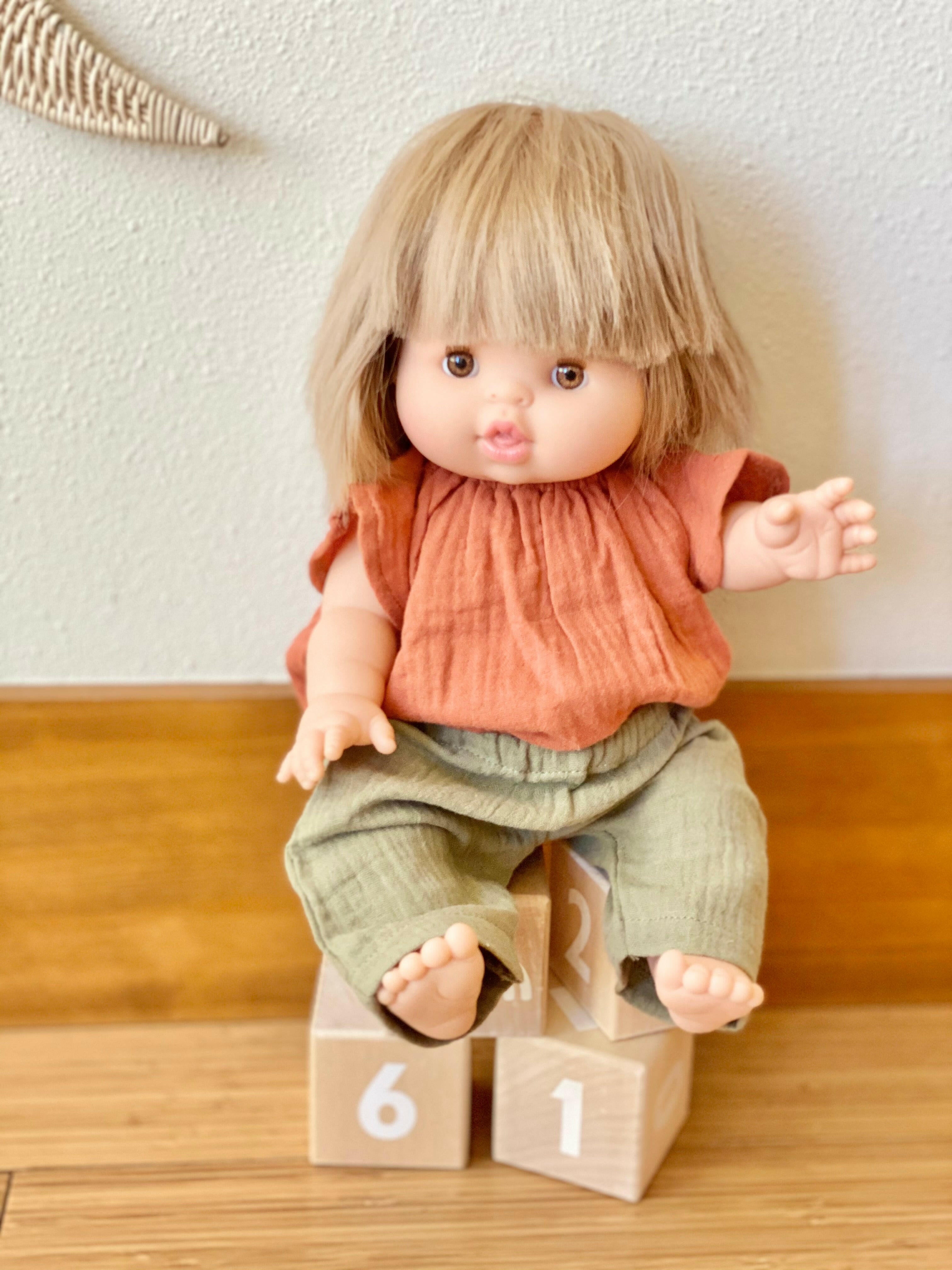 Doll Flutter Shirt & Pant Set - Mazarine Terracotta/Olive Doll Clothing Minikane