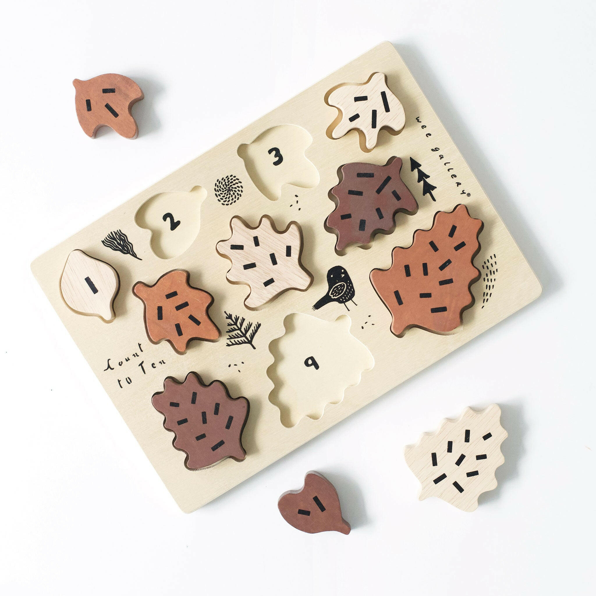 Wooden Tray Puzzle - Count to 10 Leaves Puzzle Wee Gallery