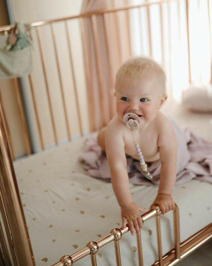 Extra Soft Muslin Crib Sheet - Rainbow Baby Essentials Mushie