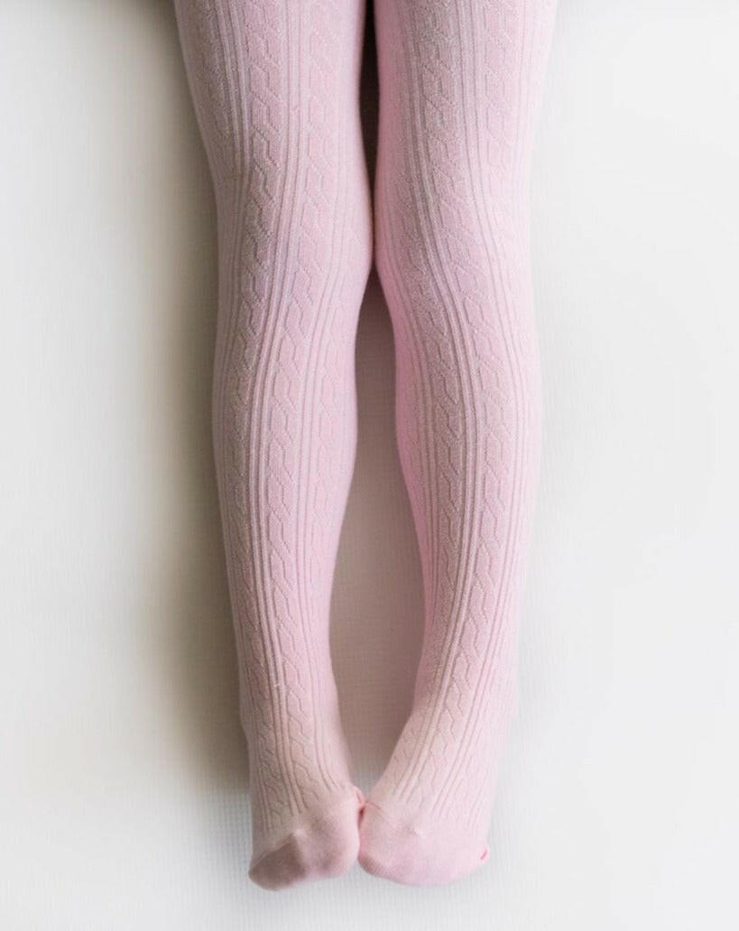 Blush Cable Knit Tights Tights Little Stocking Co