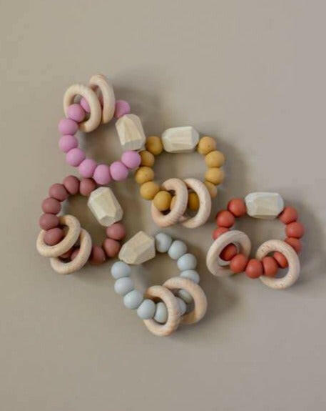 Mia Teething Rattle - Taupe Baby Essentials Three Hearts