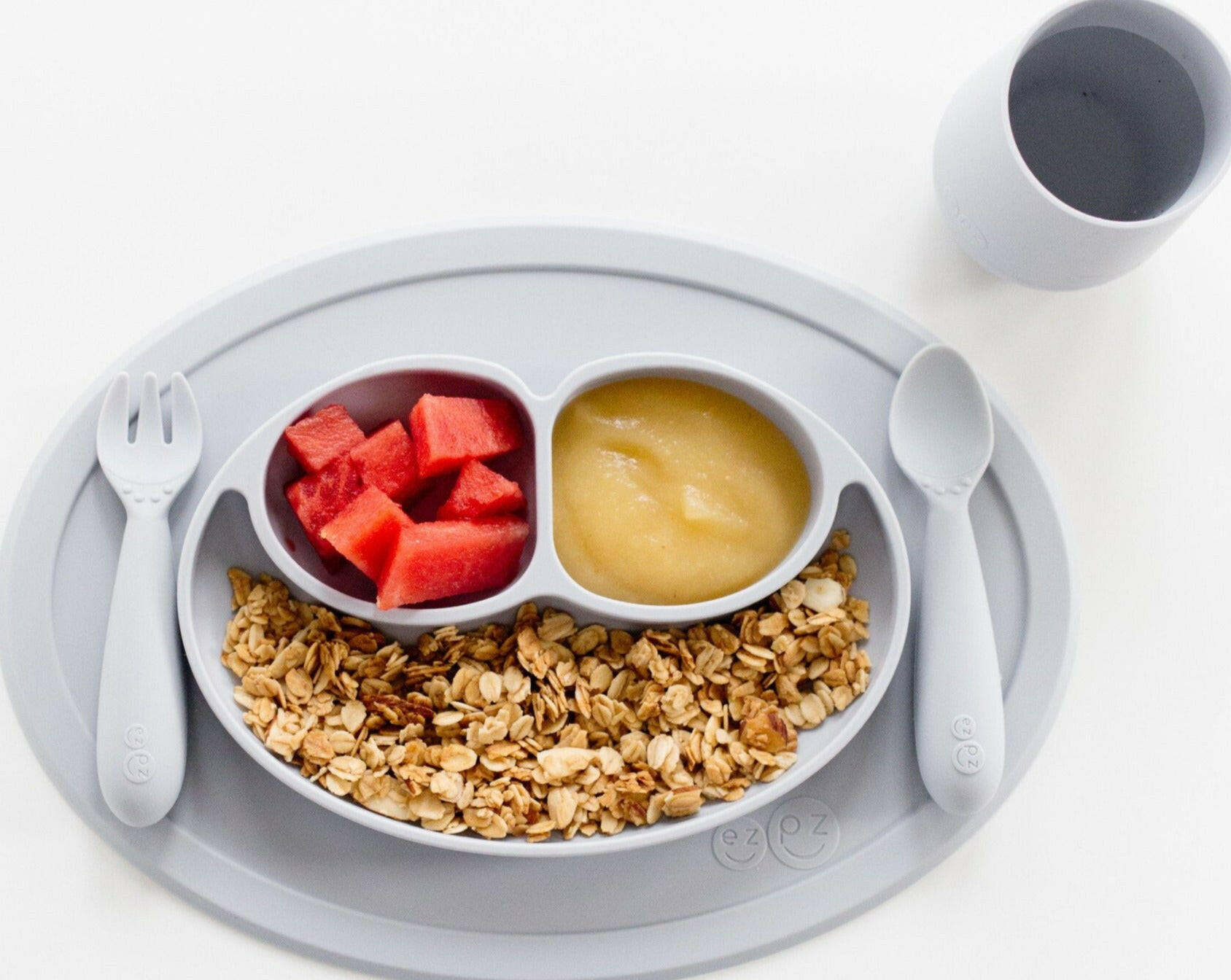 Mini Toddler Fork and Spoon Set Pewter Feeding Ezpz