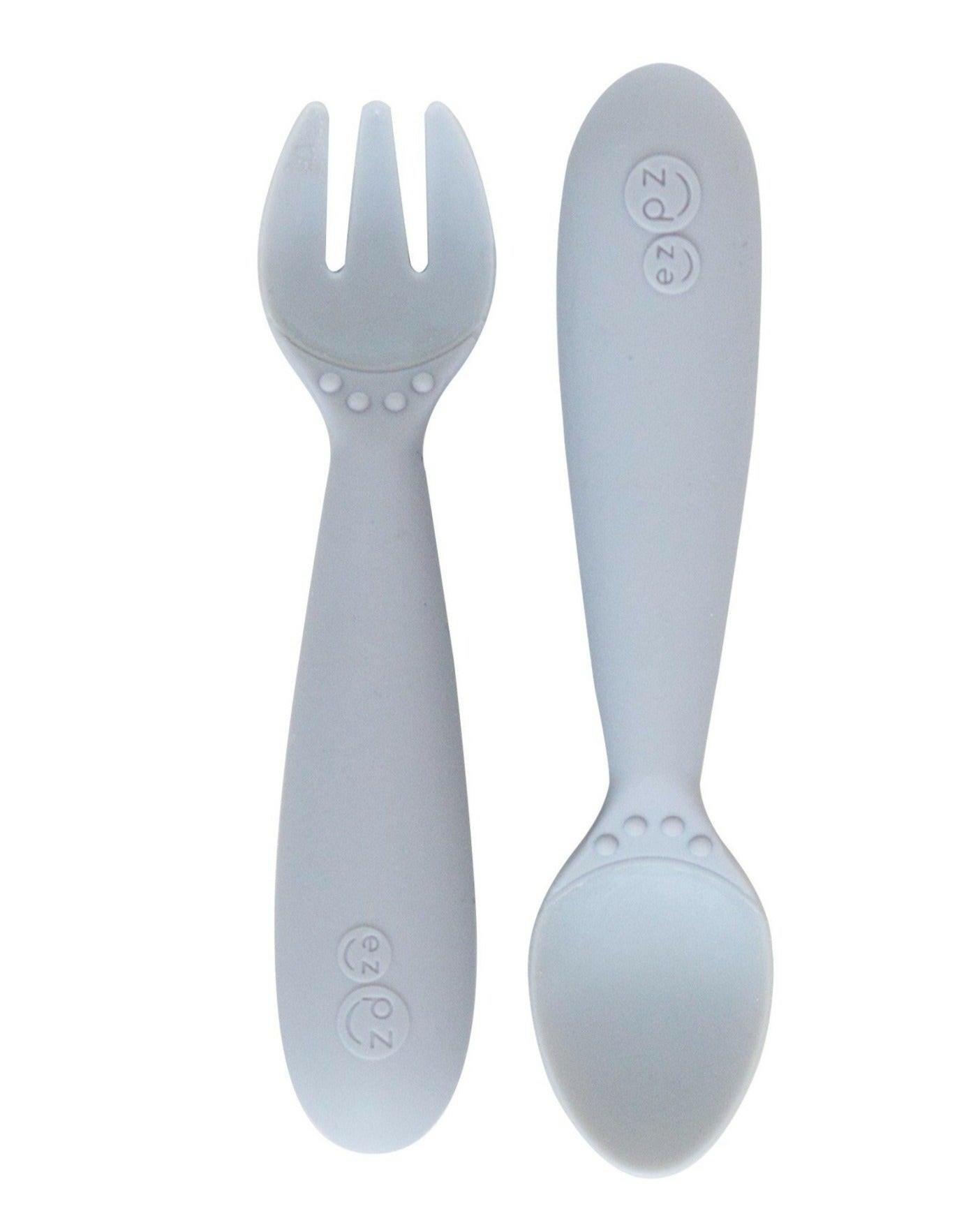 Mini Toddler Fork and Spoon Set Pewter Feeding Ezpz