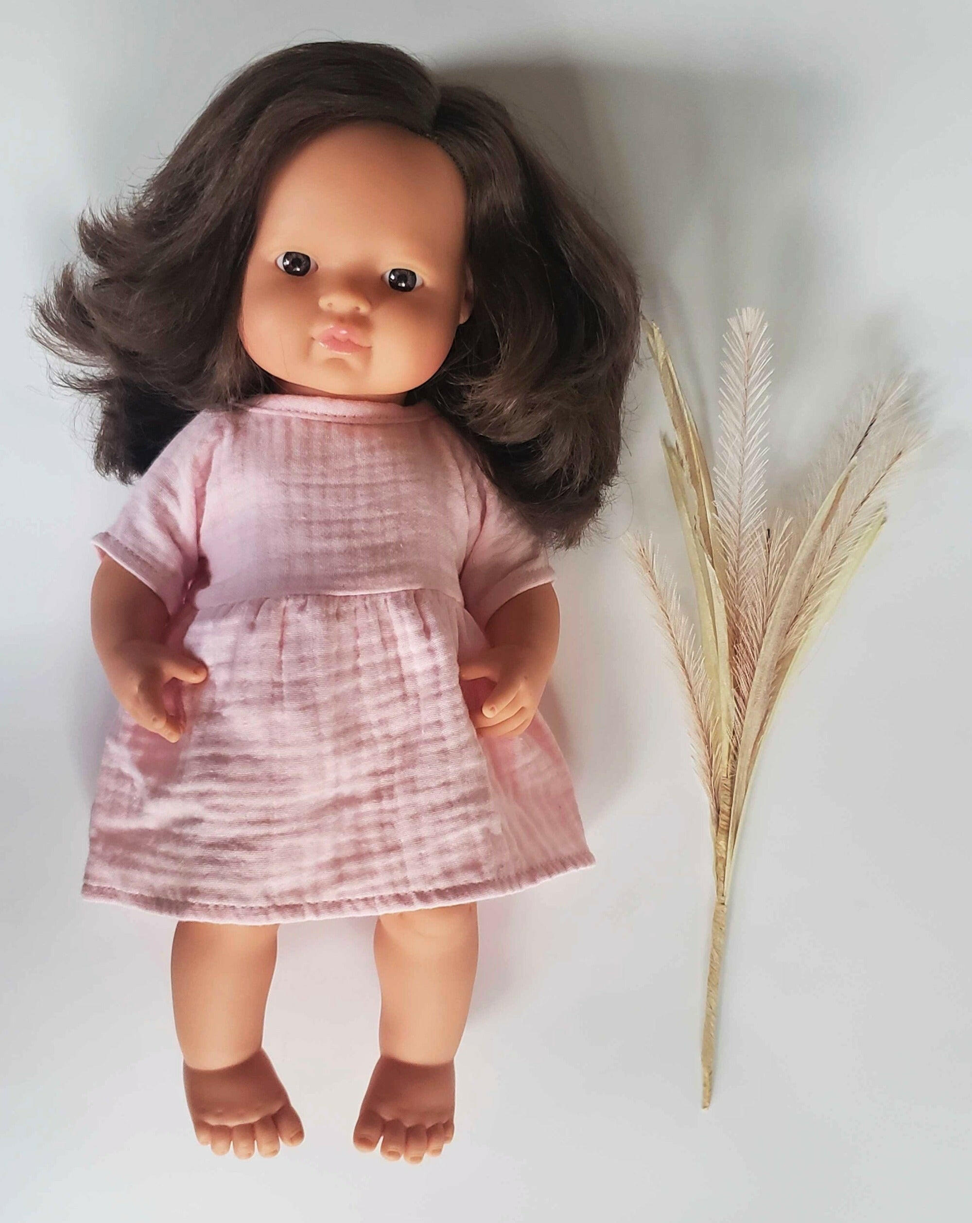Faustine Cotton Dress in Dusty Pink Doll Clothing Minikane