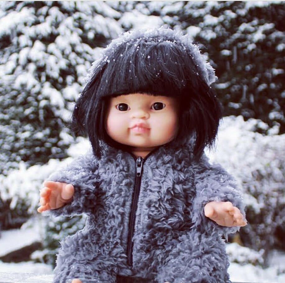 Gray Faux Fur Winnie Jumpsuit Doll Clothing Minikane