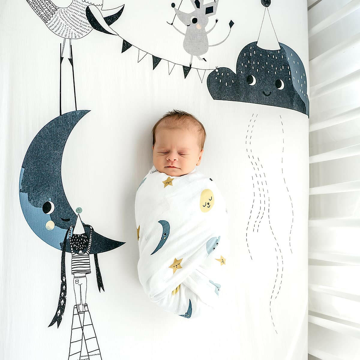 Crib sheet and Swaddle bundle - Moon's Birthday  Rookie Humans