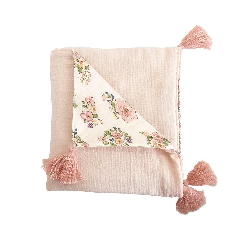 BLUSH PINK AND FLORAL DOUBLE SIDED MUSLIN PLAY MAT Play Mat MON AMI