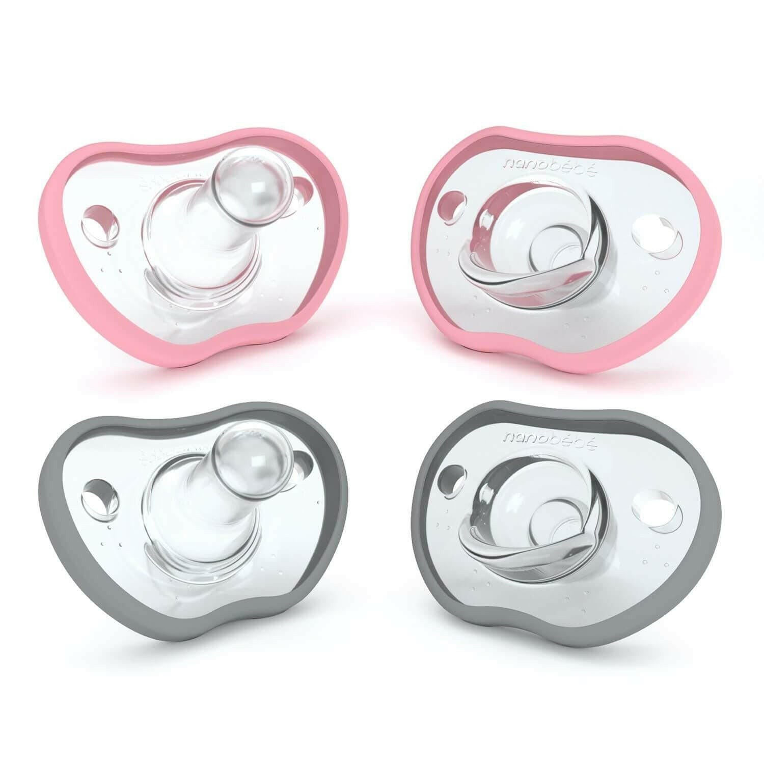 Flexy Pacifiers Best Sellers Nanobébé US Pink-Grey 0-3 Months 4-Pack