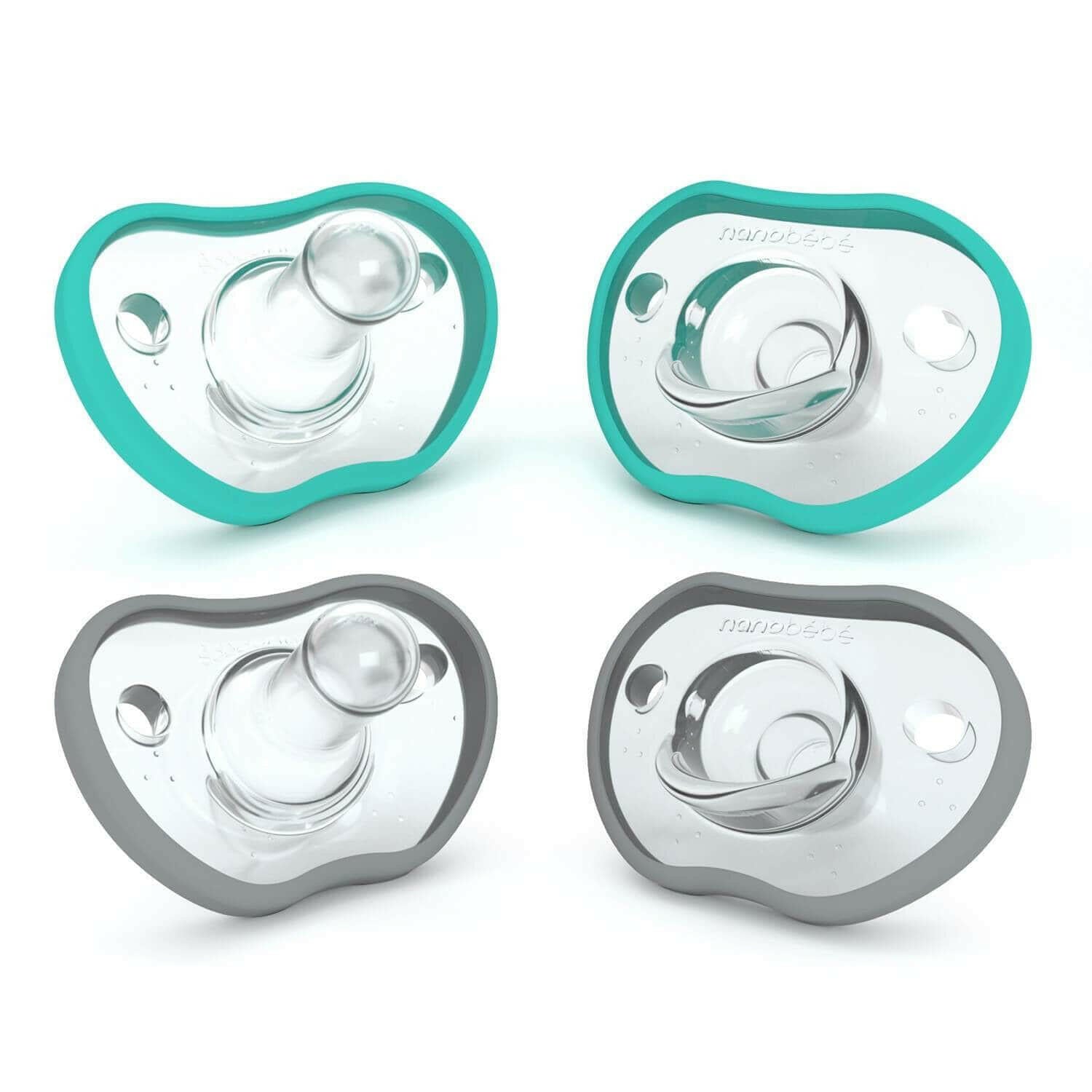 Flexy Pacifiers Best Sellers Nanobébé US Teal-Grey 0-3 Months 4-Pack