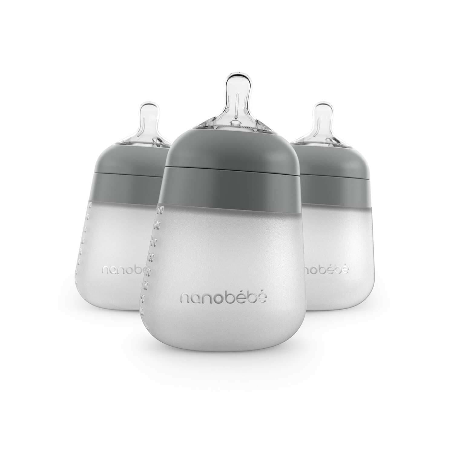 Flexy Silicone Baby Bottle - 5oz & 9oz Best Sellers Nanobébé US Grey 3-Pack