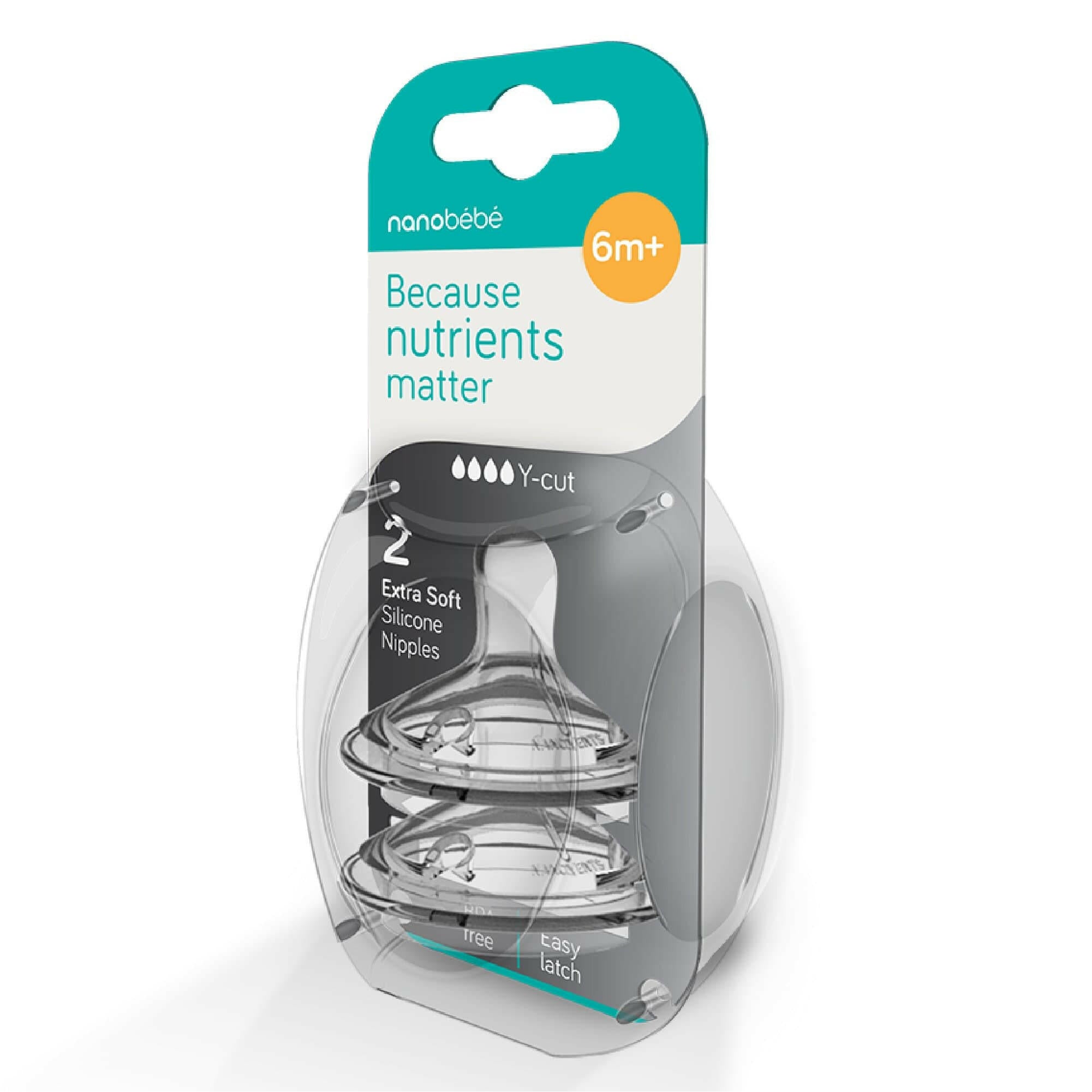 Silicone Baby Bottle Nipples, 5 Flow Rates, 2-Pack Accessories Nanobébé US Y-Cut Gen 1