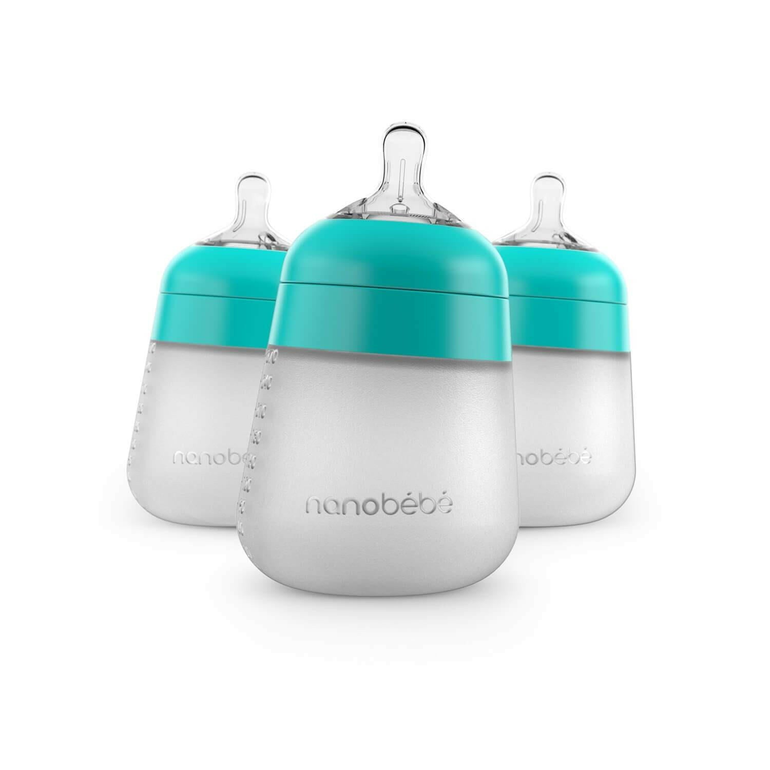 Flexy Silicone Baby Bottle - 5oz & 9oz Best Sellers Nanobébé US Teal 3-Pack