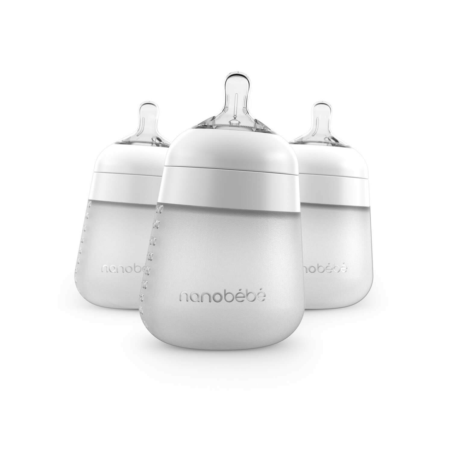 Flexy Silicone Baby Bottle - 5oz & 9oz Best Sellers Nanobébé US White 3-Pack