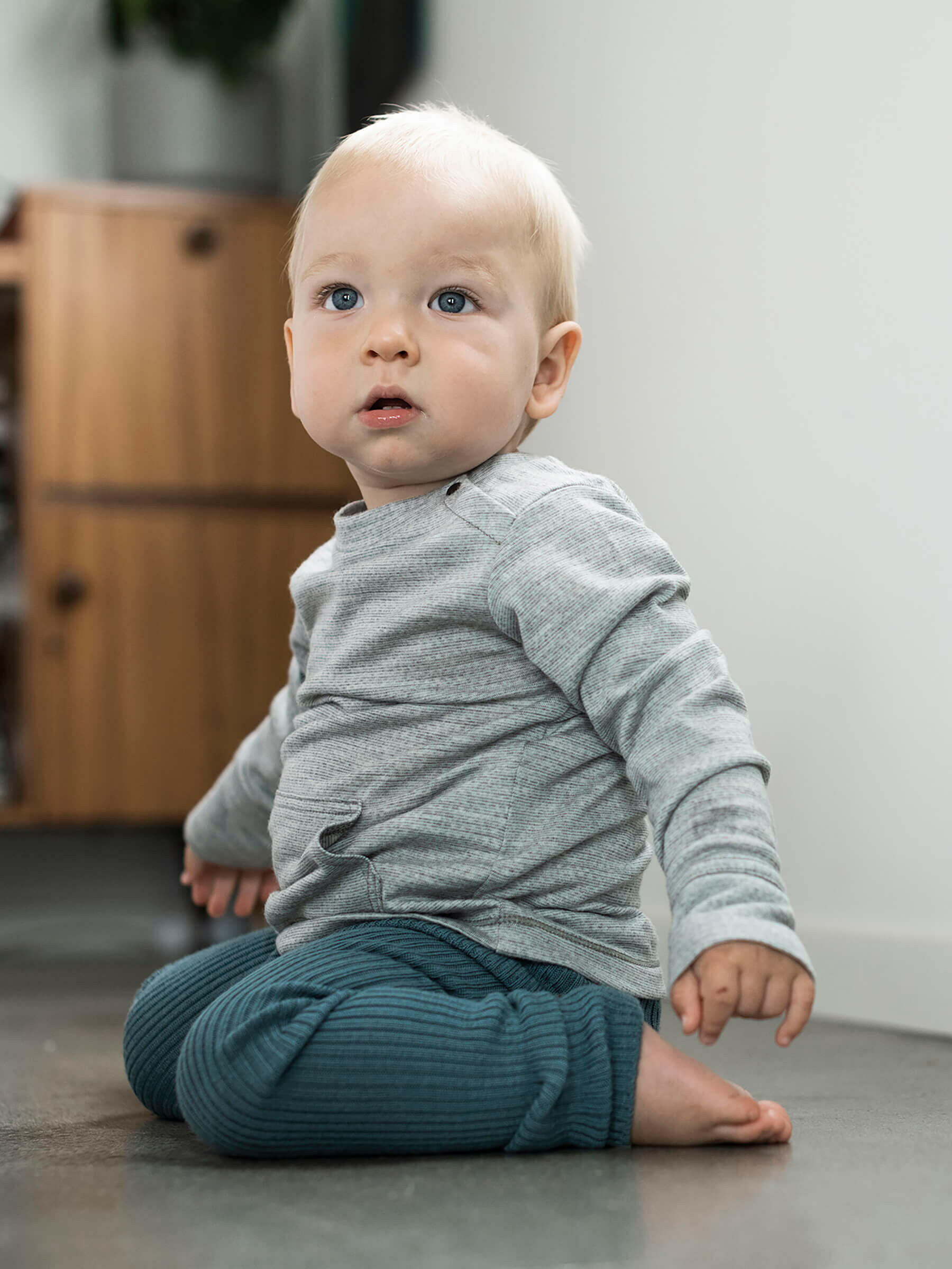 Baby Tihoi Merino Crew Silver baby tops Nui Organics