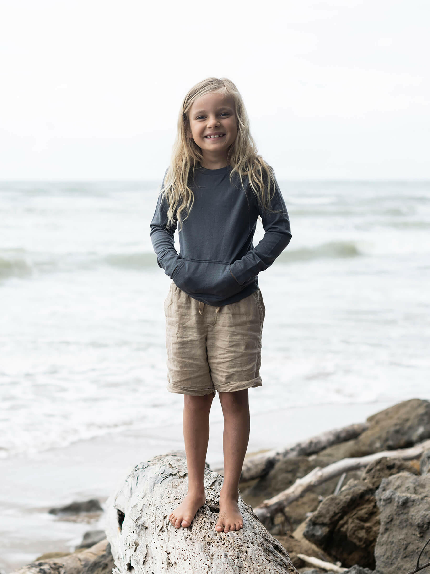 Child Tihoi Merino Crew Charcoal child tops Nui Organics