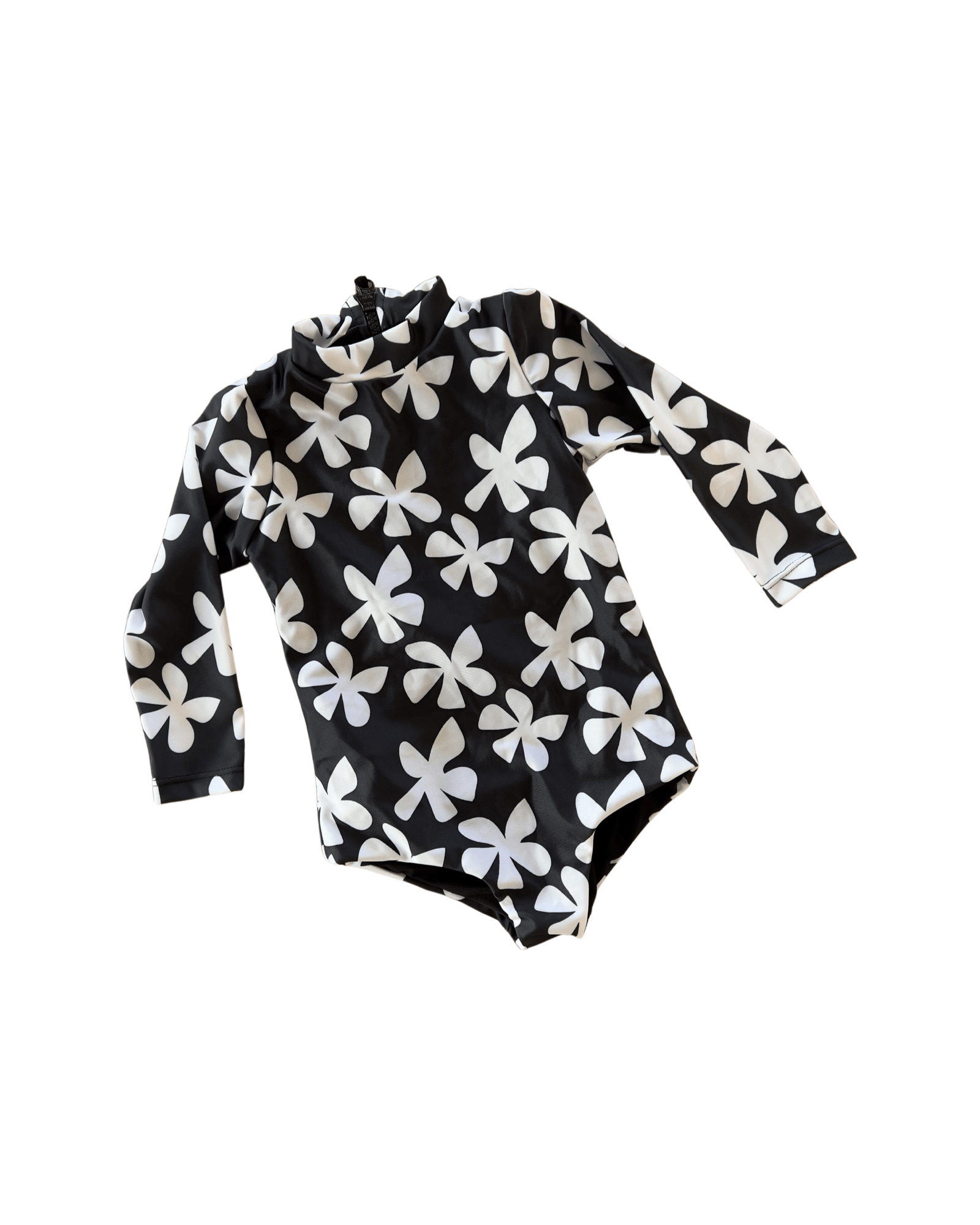 Girl's Long Sleeve Zip Up in Black Plumeria Kids OF ONE SEA 0/1 Black Plumeria