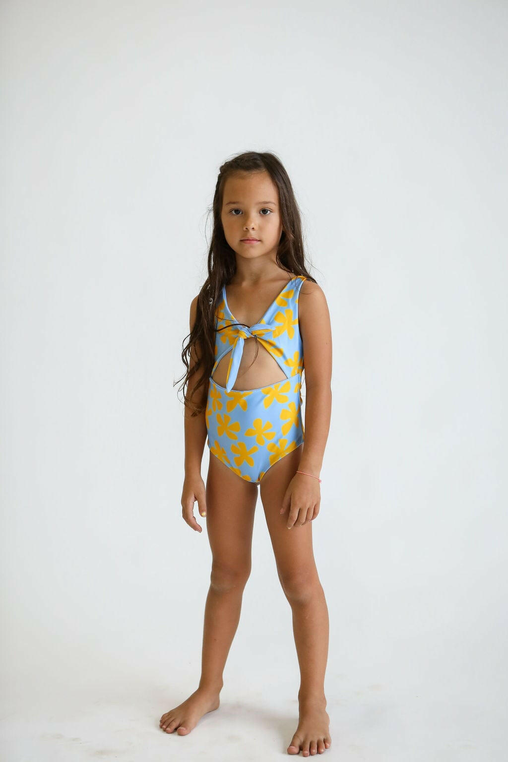 Girl's Cutout One Piece in Light Blue Plumeria Kids OF ONE SEA 0/1 Light Blue Plumeria