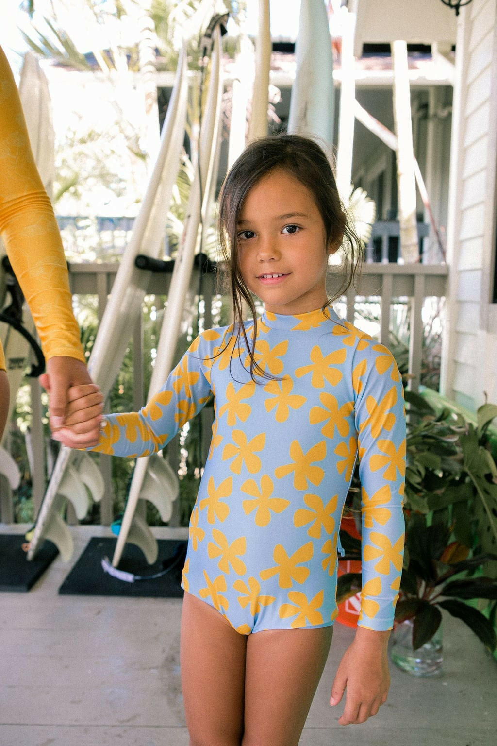 Girl's Long Sleeve Zip Up in Light Blue Plumeria Kids OF ONE SEA 0/1 Light Blue Plumeria