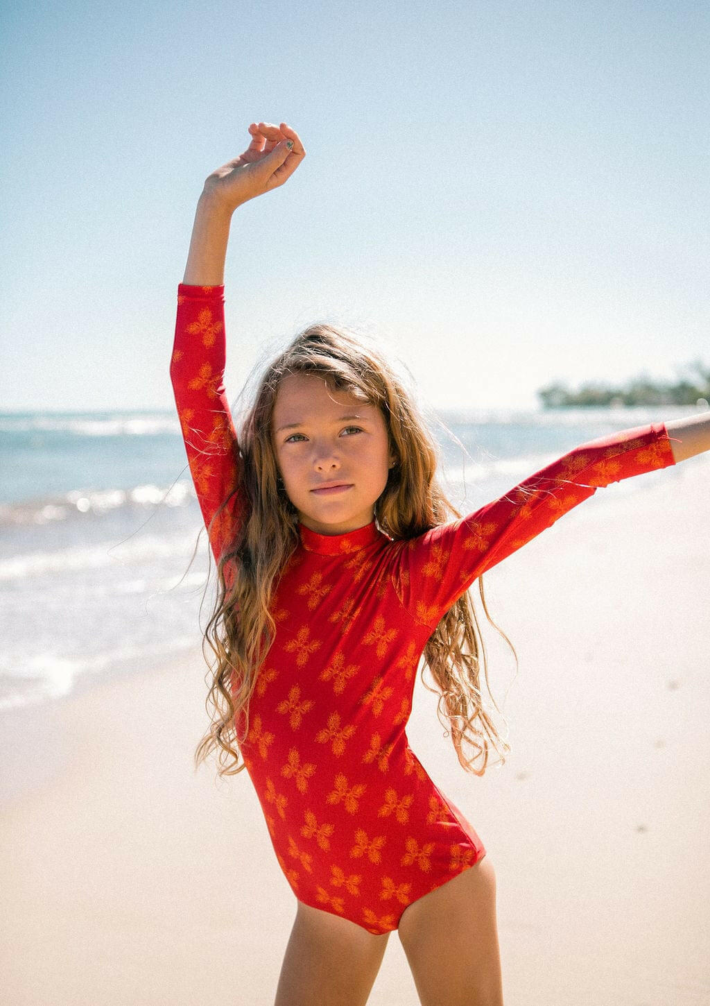 Girl's Long Sleeve Zip Up in Red Breadfruit Bandana Kids OF ONE SEA 0/1 Red Breadfruit Bandana