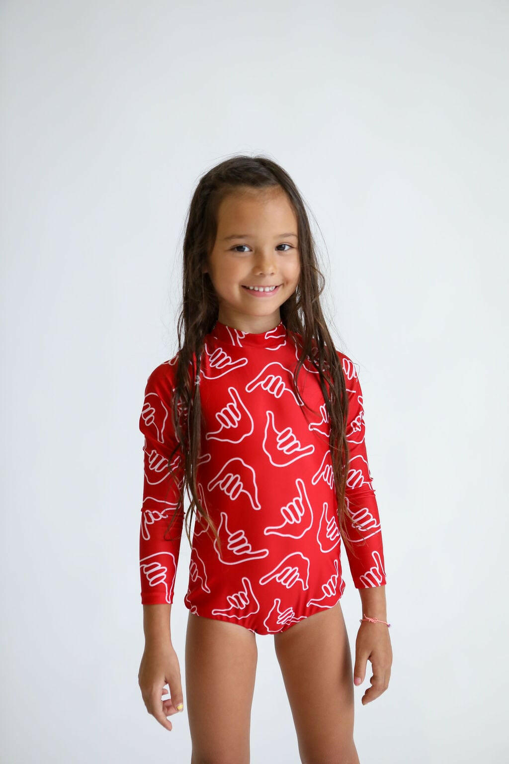 Girl's Long Sleeve Zip Up in Red Shaka Kids OF ONE SEA 0/1 Red Shaka