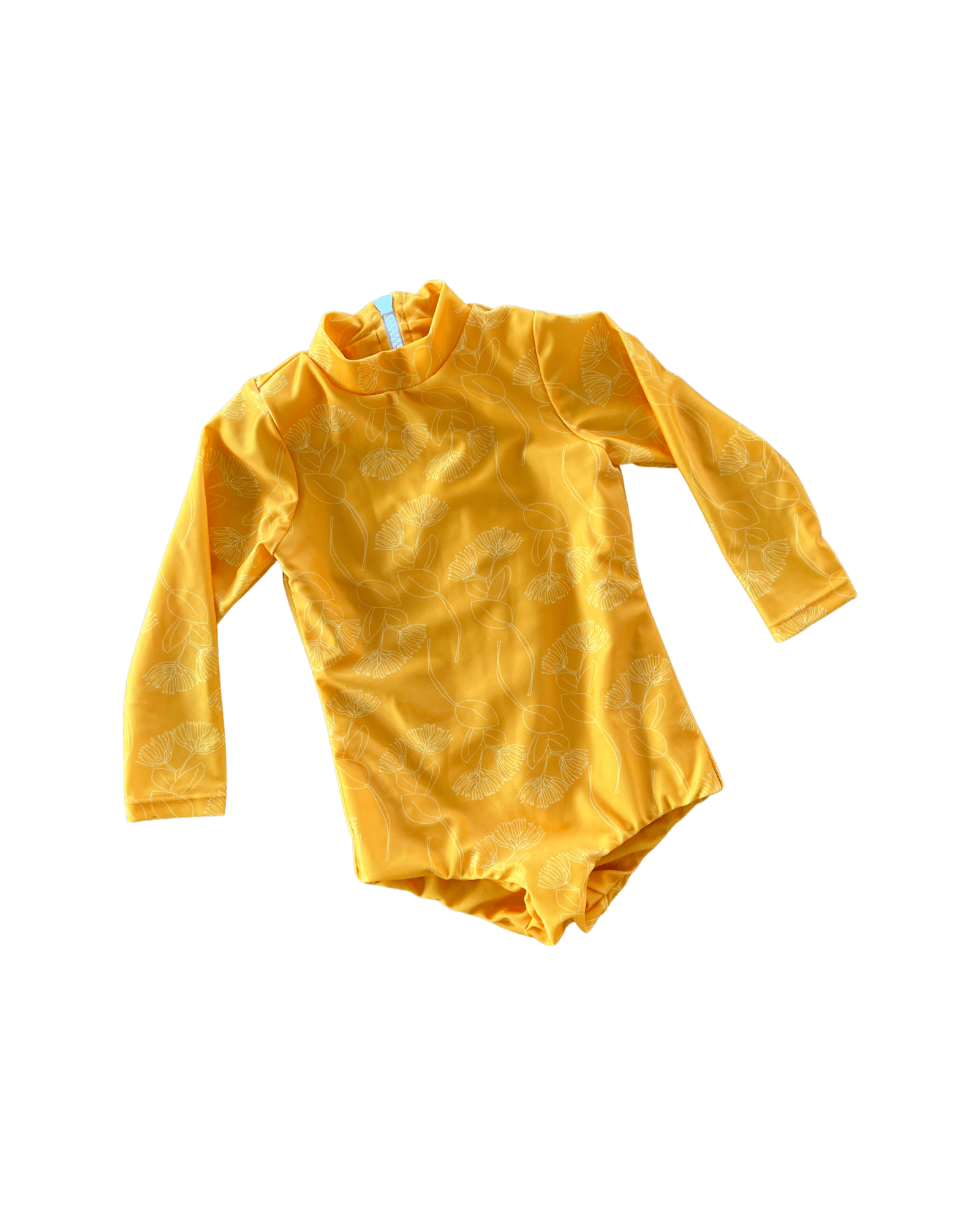 Girl's Long Sleeve Zip Up in Yellow Ohia Lehua Print Kids OF ONE SEA 0/1 Yellow Ohia Print