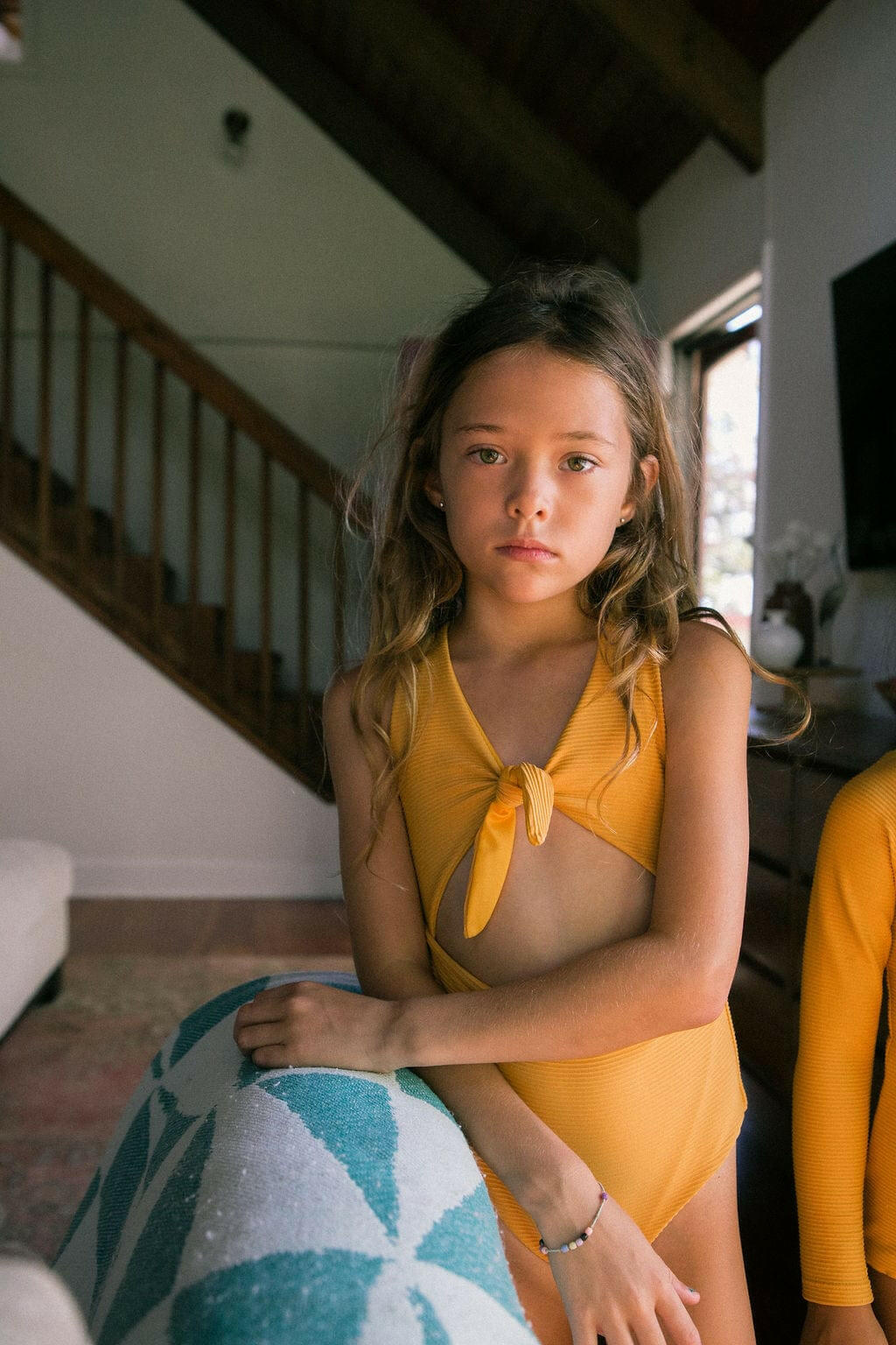 Girl's Cutout One Piece in Yellow Ribbed Kids OF ONE SEA 0/1 Yellow Ribbed