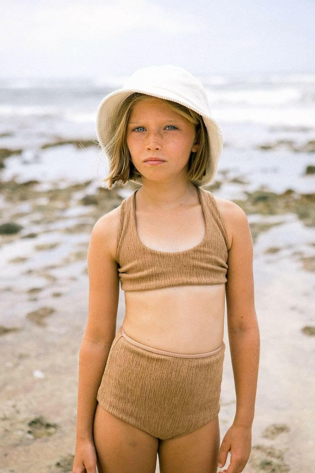 Girl's Bikini Separates in Camel Texture Kids OF ONE SEA Bikini Top 0/1