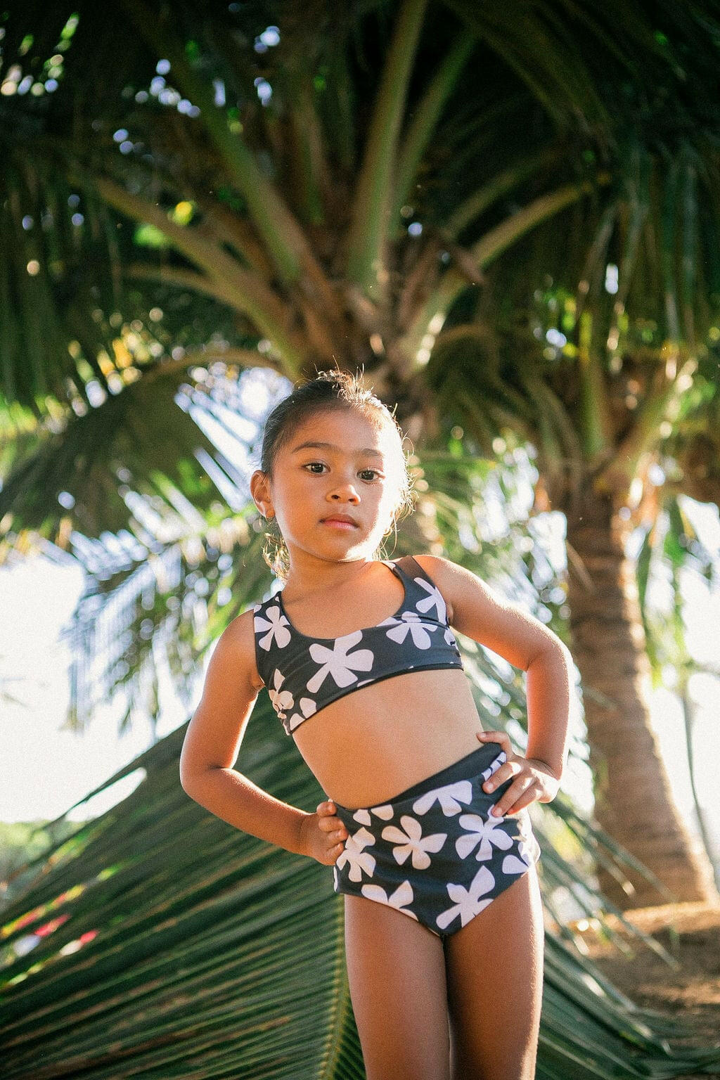 Girl's Bikini Separates in Black Plumeria Kids OF ONE SEA
