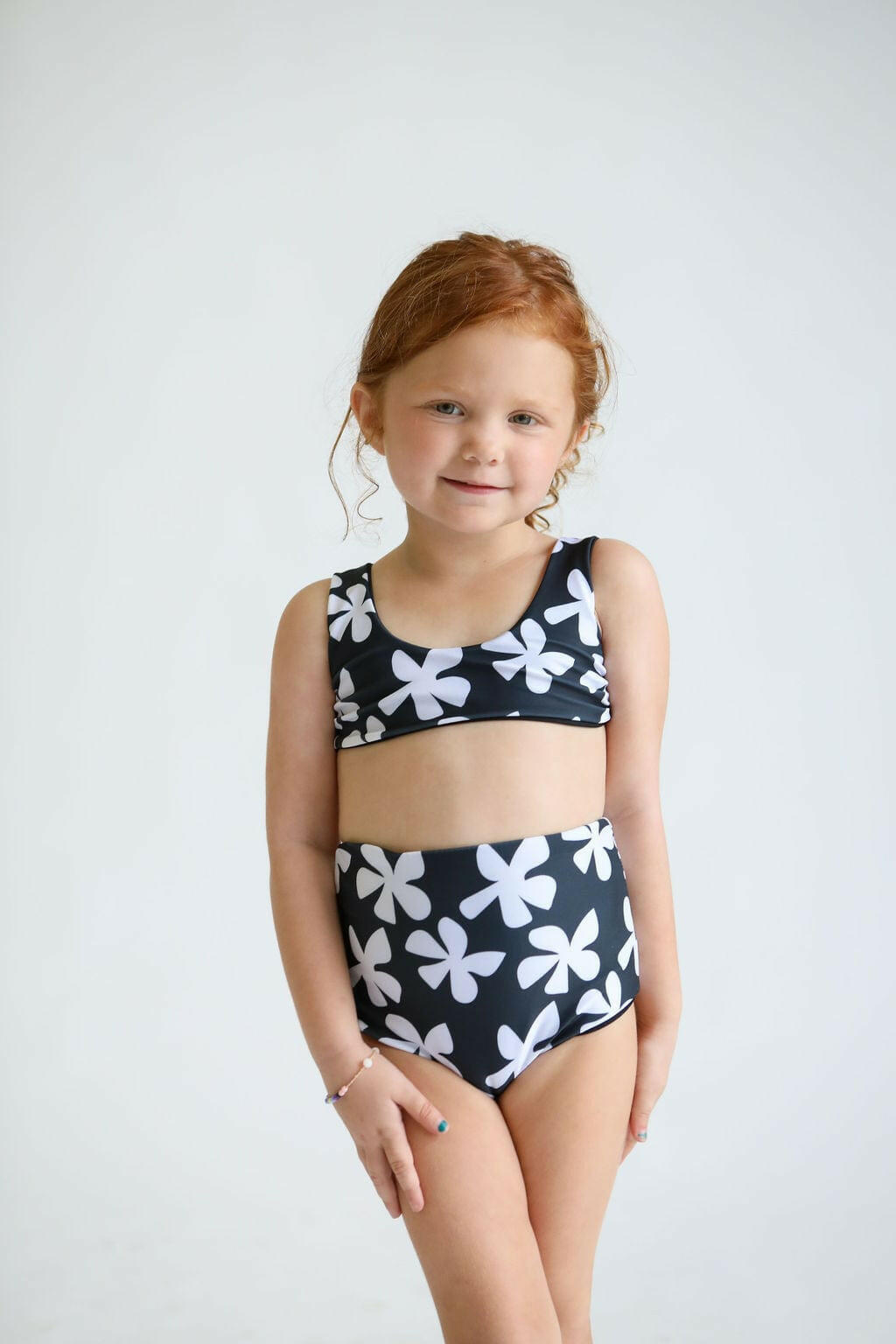 Girl's Bikini Separates in Black Plumeria Kids OF ONE SEA