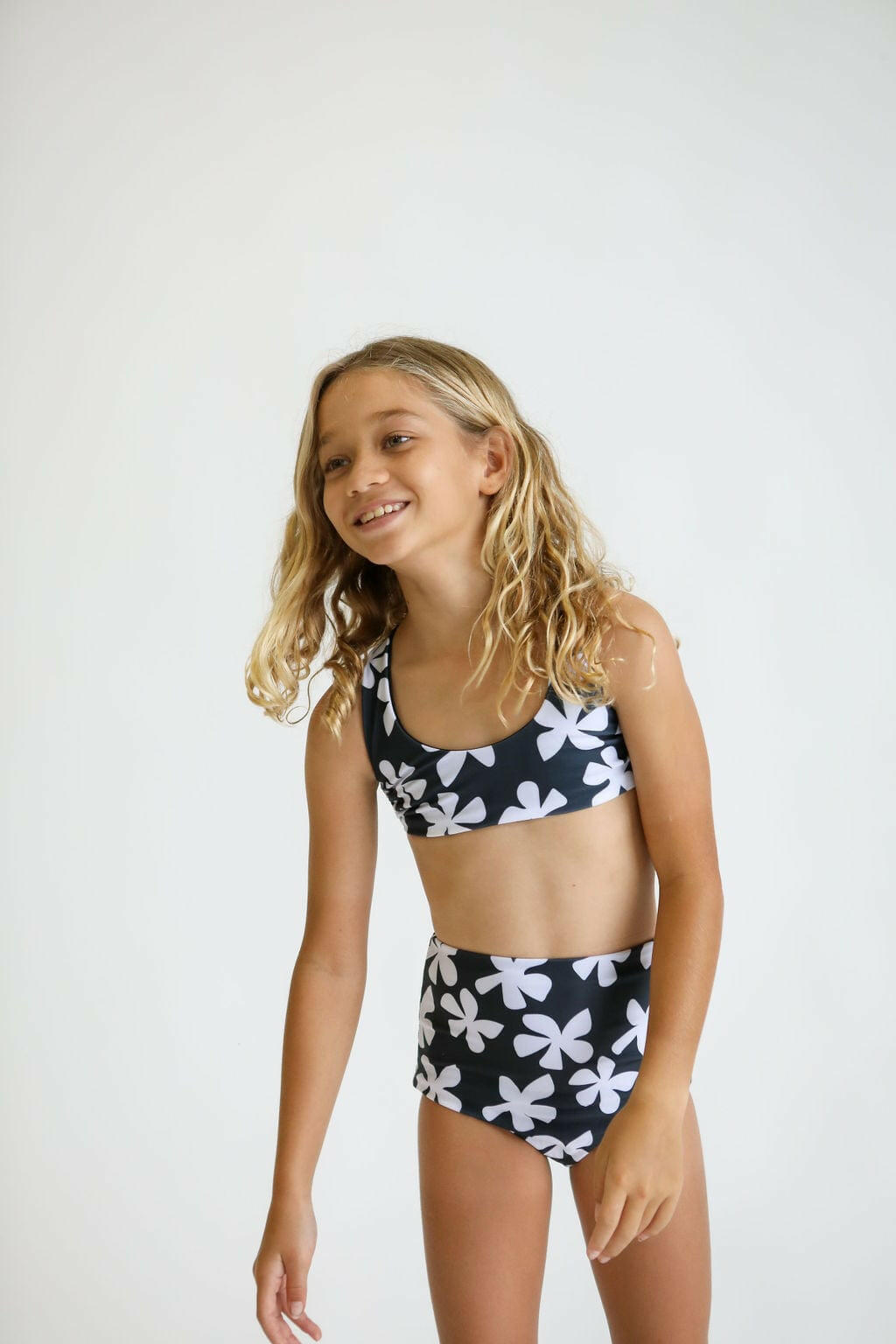Girl's Bikini Separates in Black Plumeria Kids OF ONE SEA