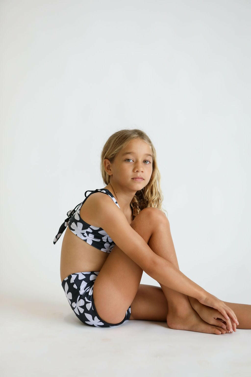 Girl's Bikini Separates in Black Plumeria Kids OF ONE SEA