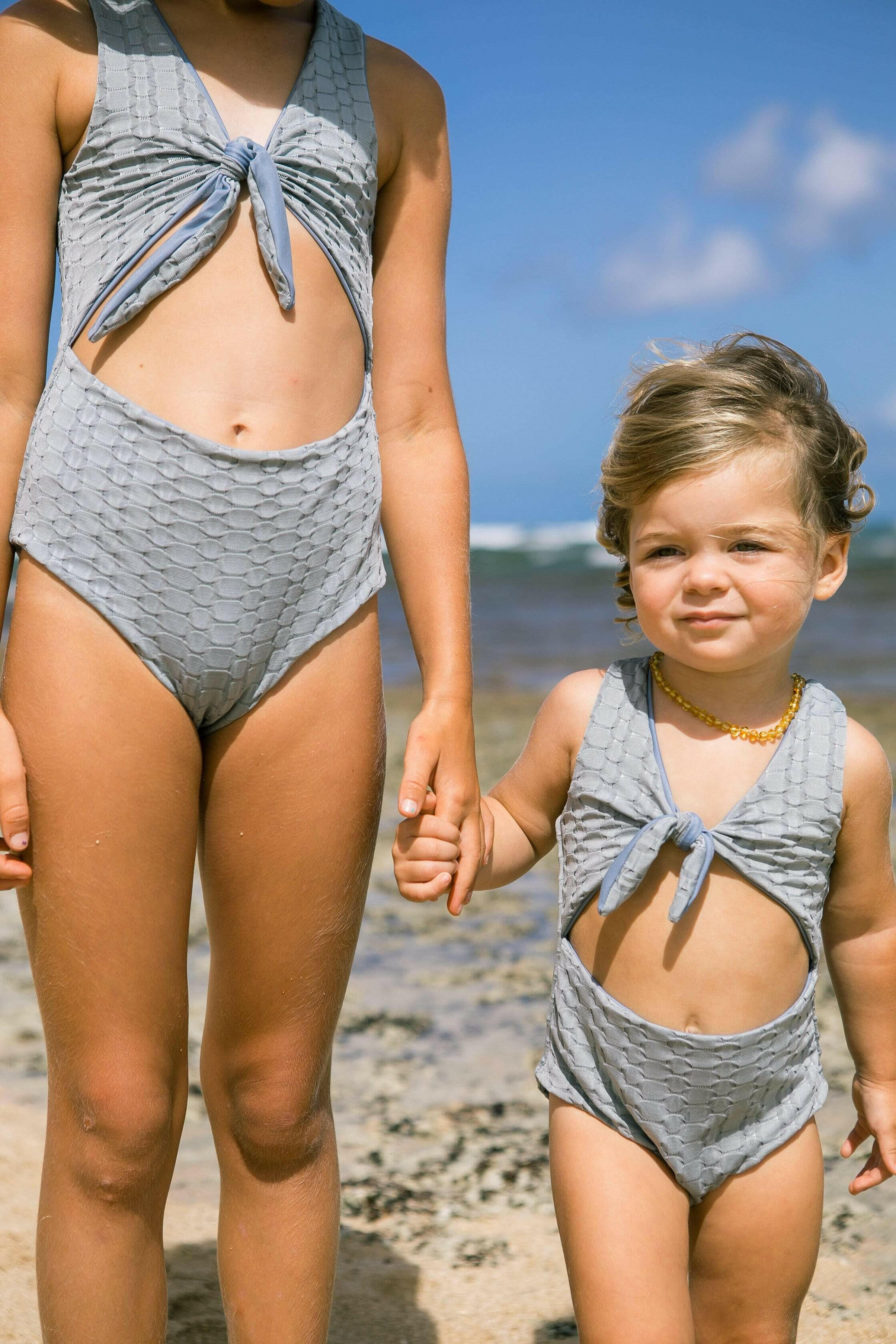 Girl's Cutout One Piece in Blue Bubble Kids OF ONE SEA