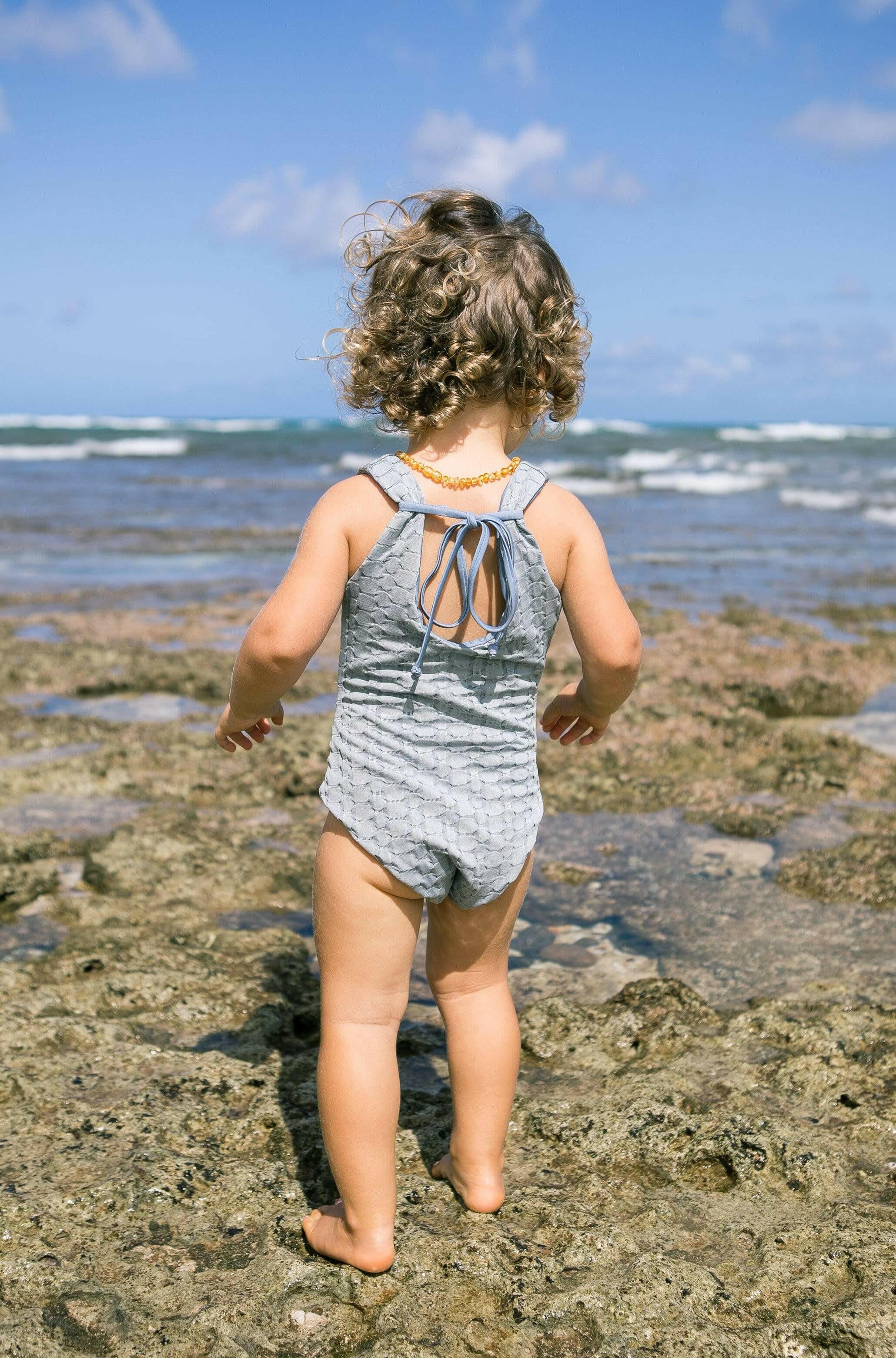 Girl's Cutout One Piece in Blue Bubble Kids OF ONE SEA