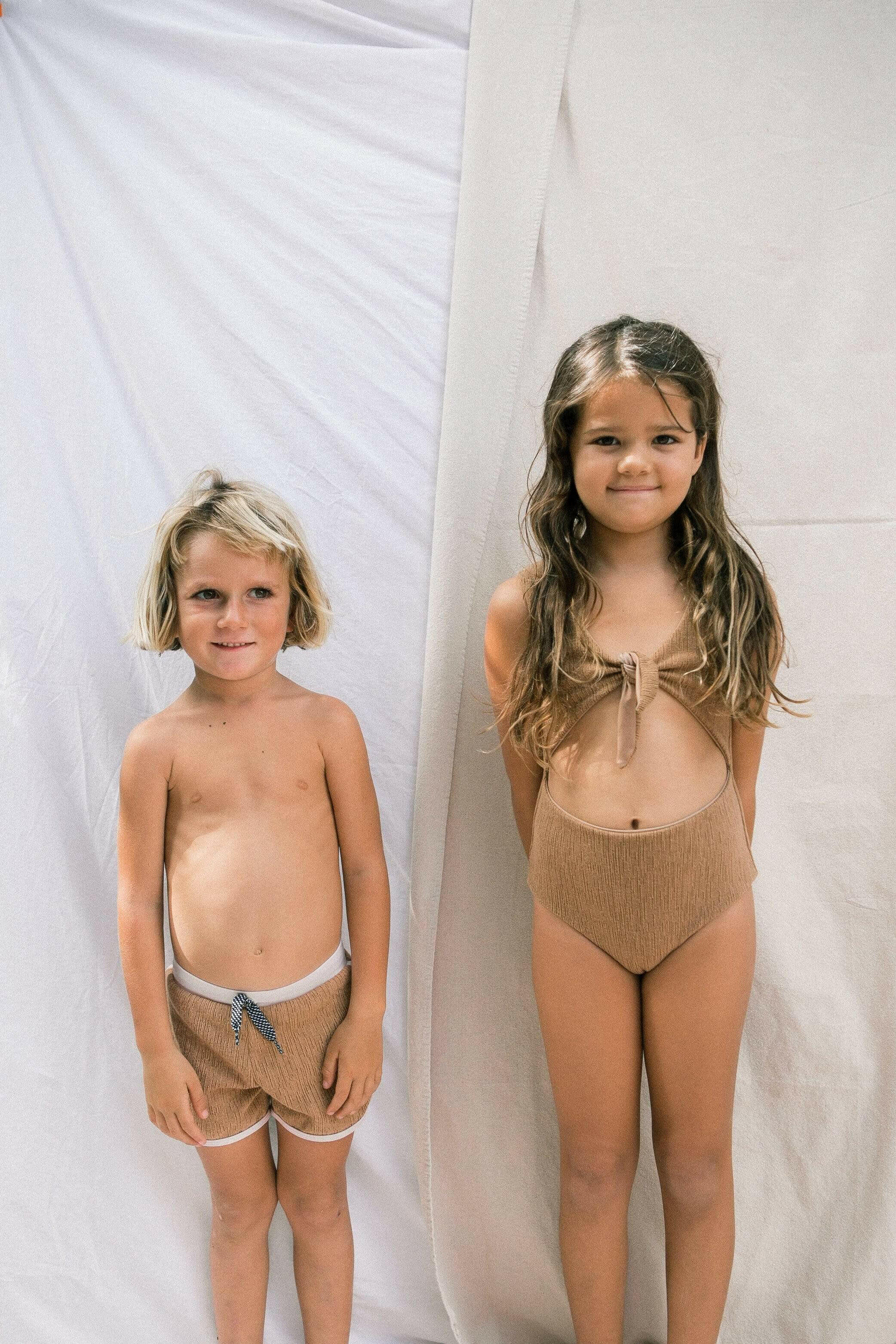 Girl's Cutout One Piece in Camel Texture Kids OF ONE SEA