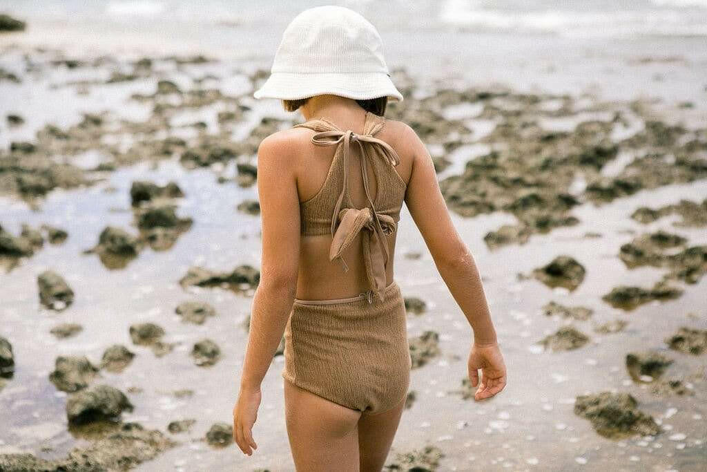 Girl's Bikini Separates in Camel Texture Kids OF ONE SEA High Waisted Bottom 0/1