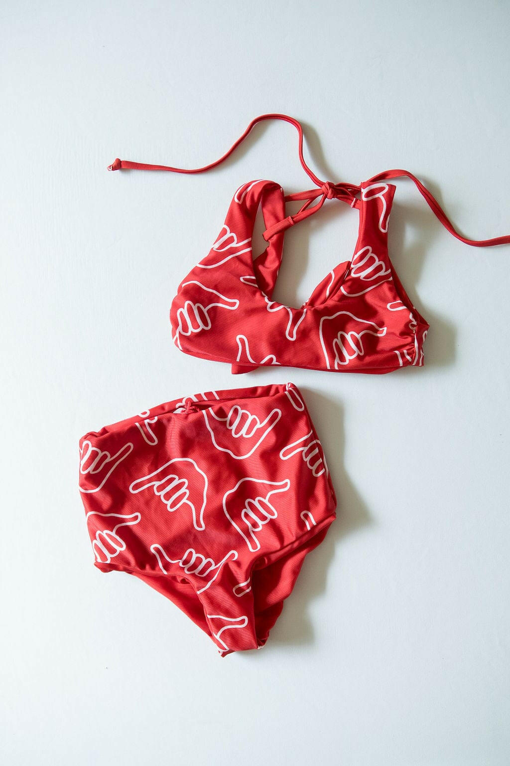 Girl's Bikini Separates in Red Shaka Kids OF ONE SEA High Waisted Bottom 0/1 Red Shaka