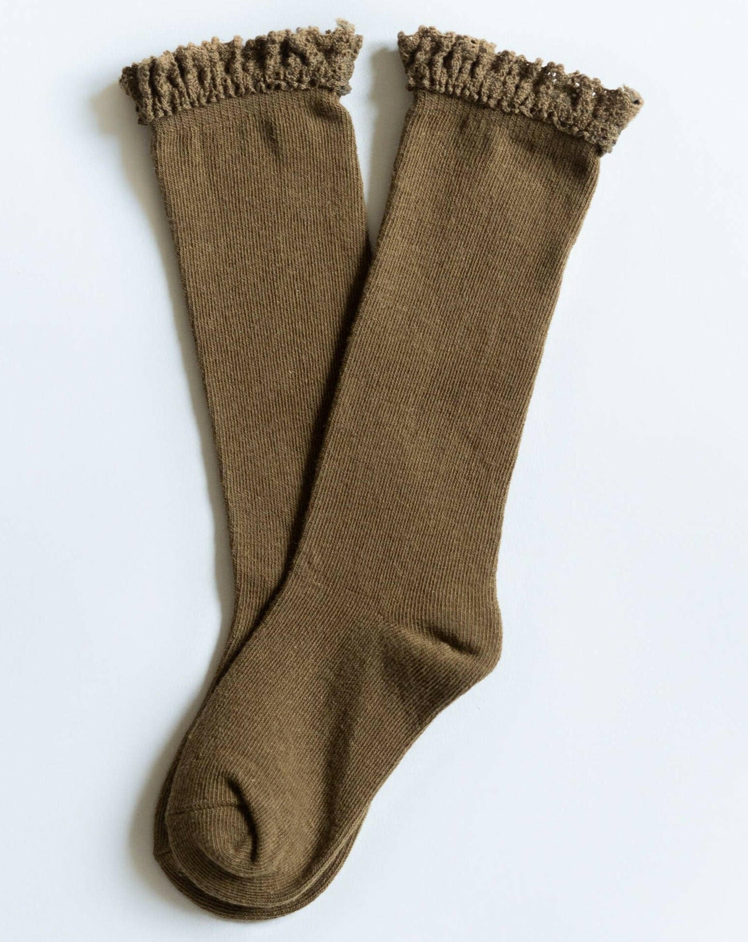 Olive Lace Top Knee Highs Socks Little Stocking Co 0/6M Olive