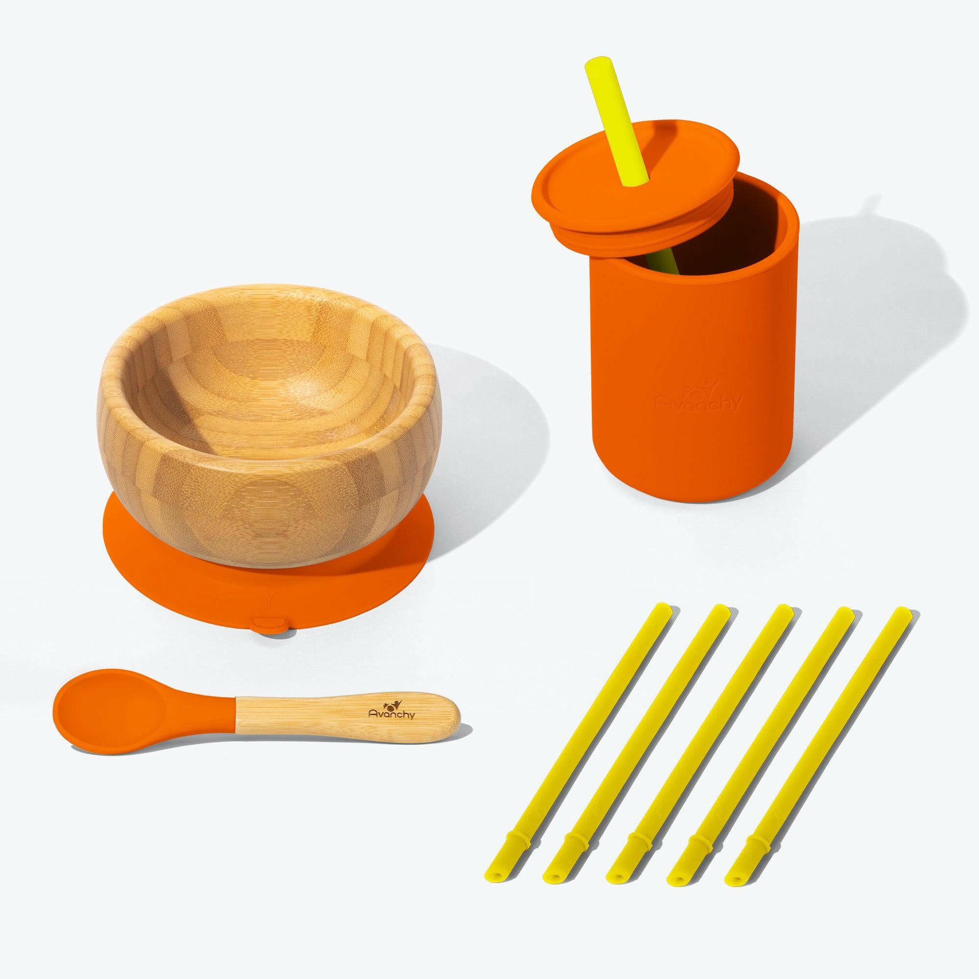 Avanchy Mealtime Magic Set Baby Feeding Avanchy Sustainable Baby Dishware Orange