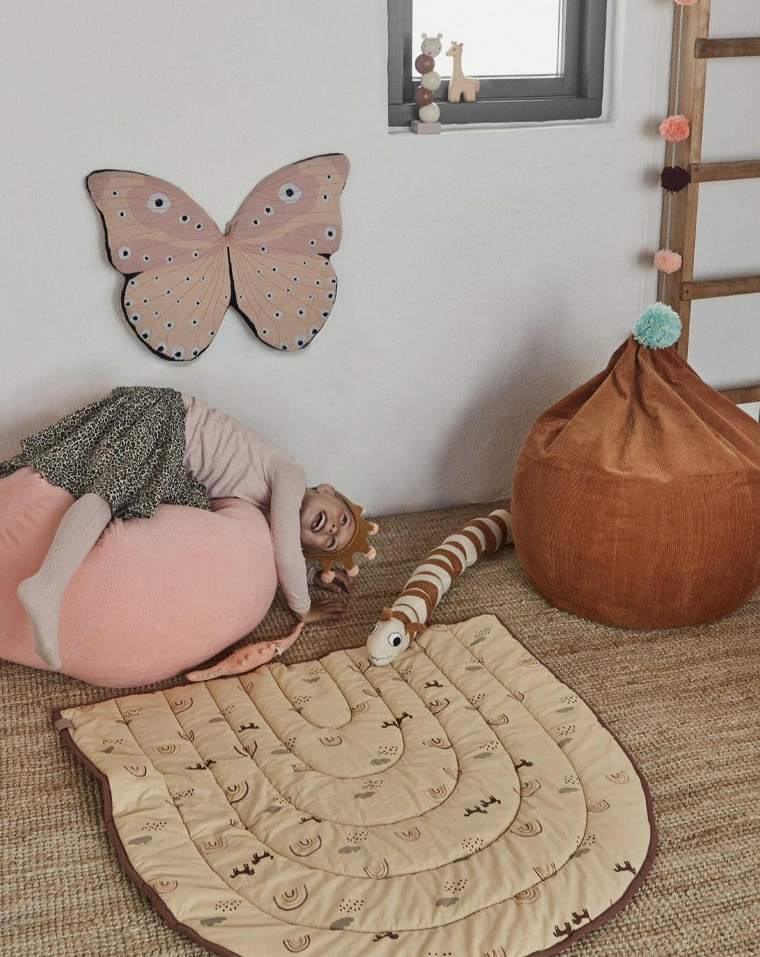 Cotton Corduroy Kids Beanbag Chair Caramel Pom Beanbags OYOY