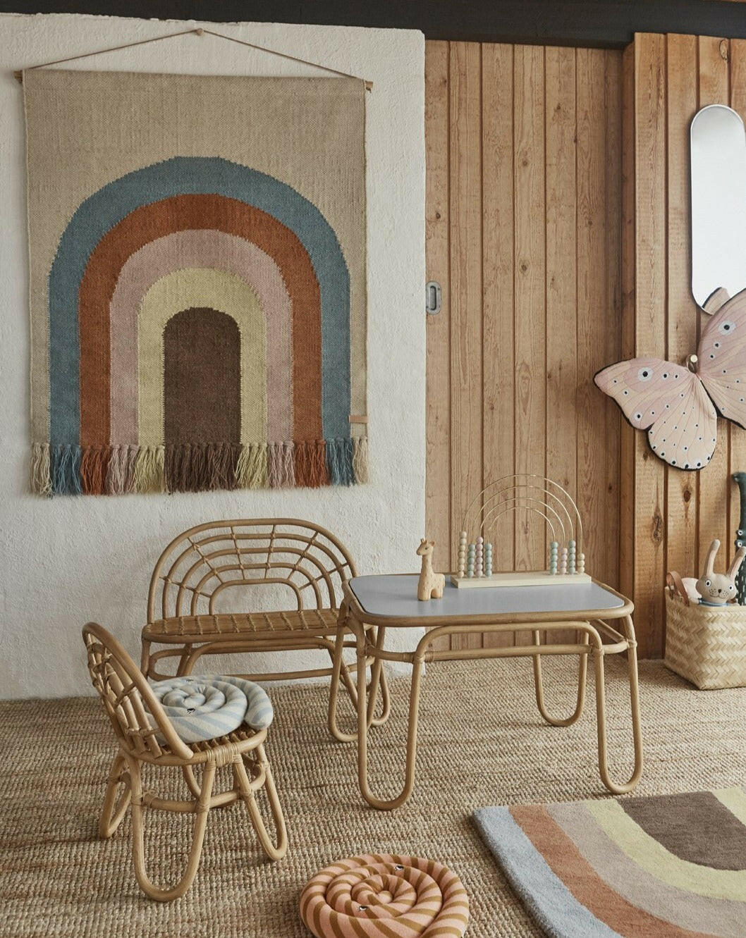 Rainbow Mini Rattan Table Playroom Furniture OYOY