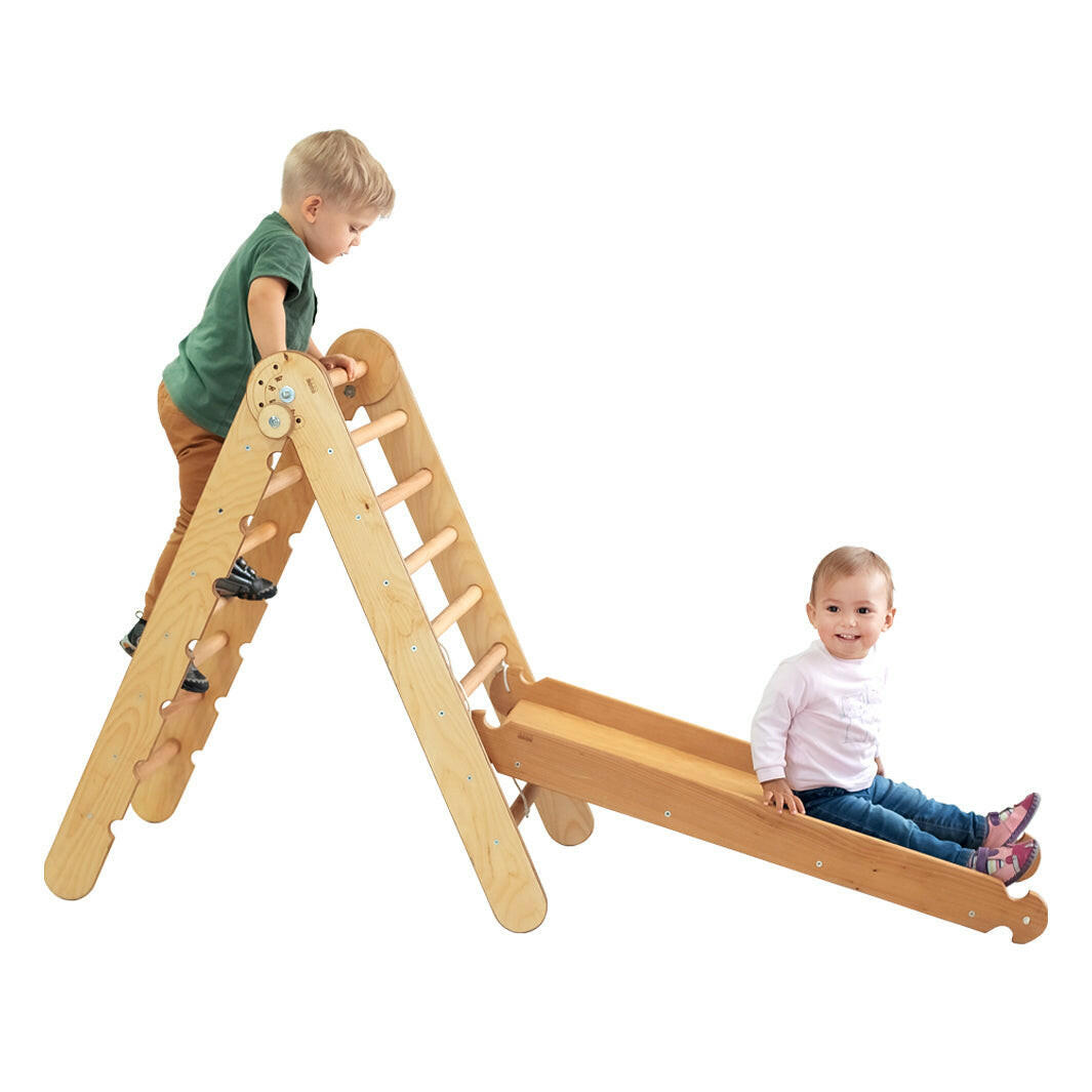 2in1 Montessori Climbing Set: Triangle Ladder + Slide Board/Ramp – Beige 2in1 Playsets Goodevas Beige